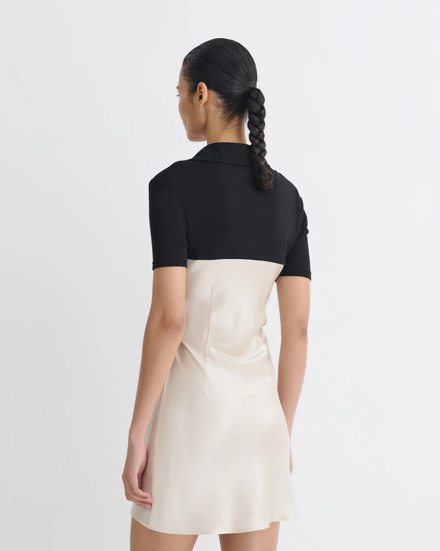 Heceta - Mesh Jersey and Slip Satin Mini Dress - Creme/Black - Image 3