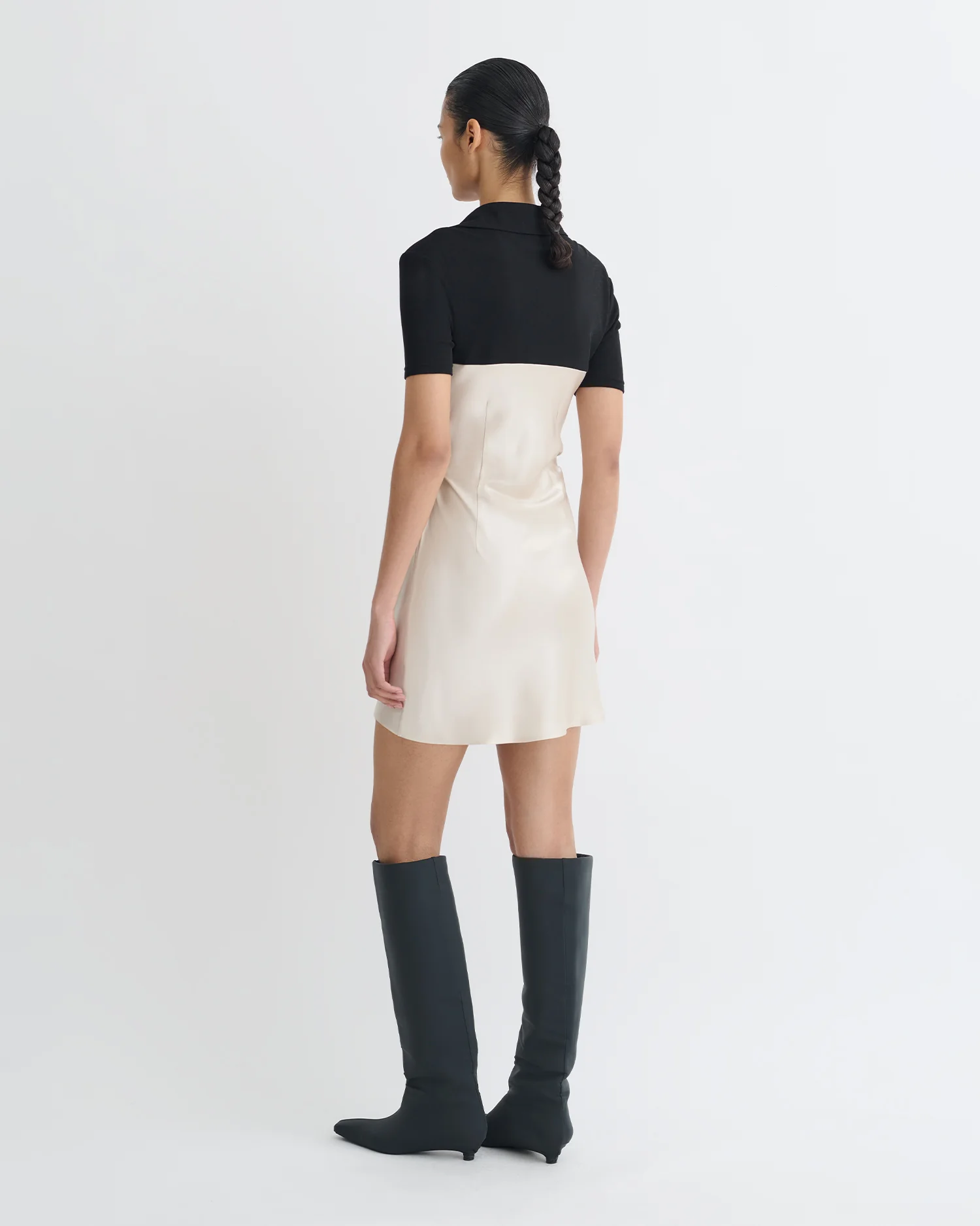 Heceta - Mesh Jersey and Slip Satin Mini Dress - Creme/Black - Image 4