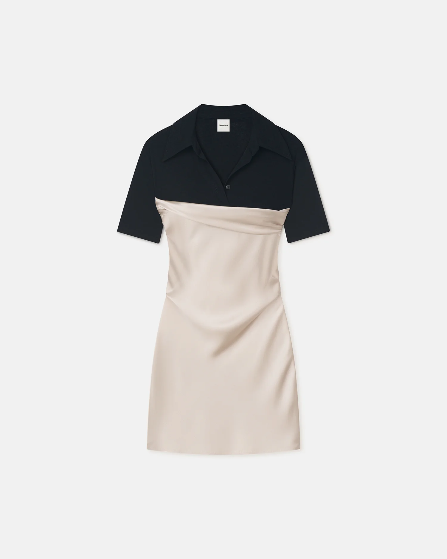 Heceta - Mesh Jersey and Slip Satin Mini Dress - Creme/Black - Image 5