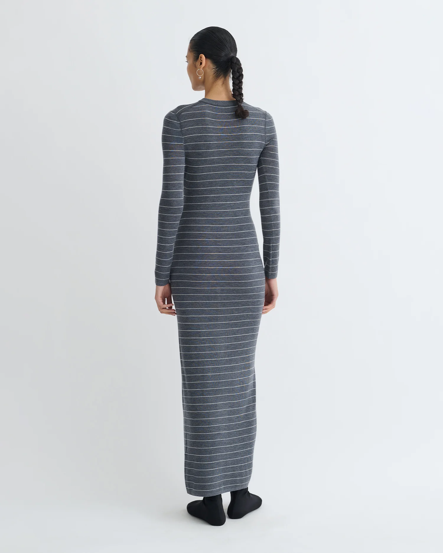 Dakoa - Striped Terry Merino Maxi Dress - Grey Stripe - Image 2