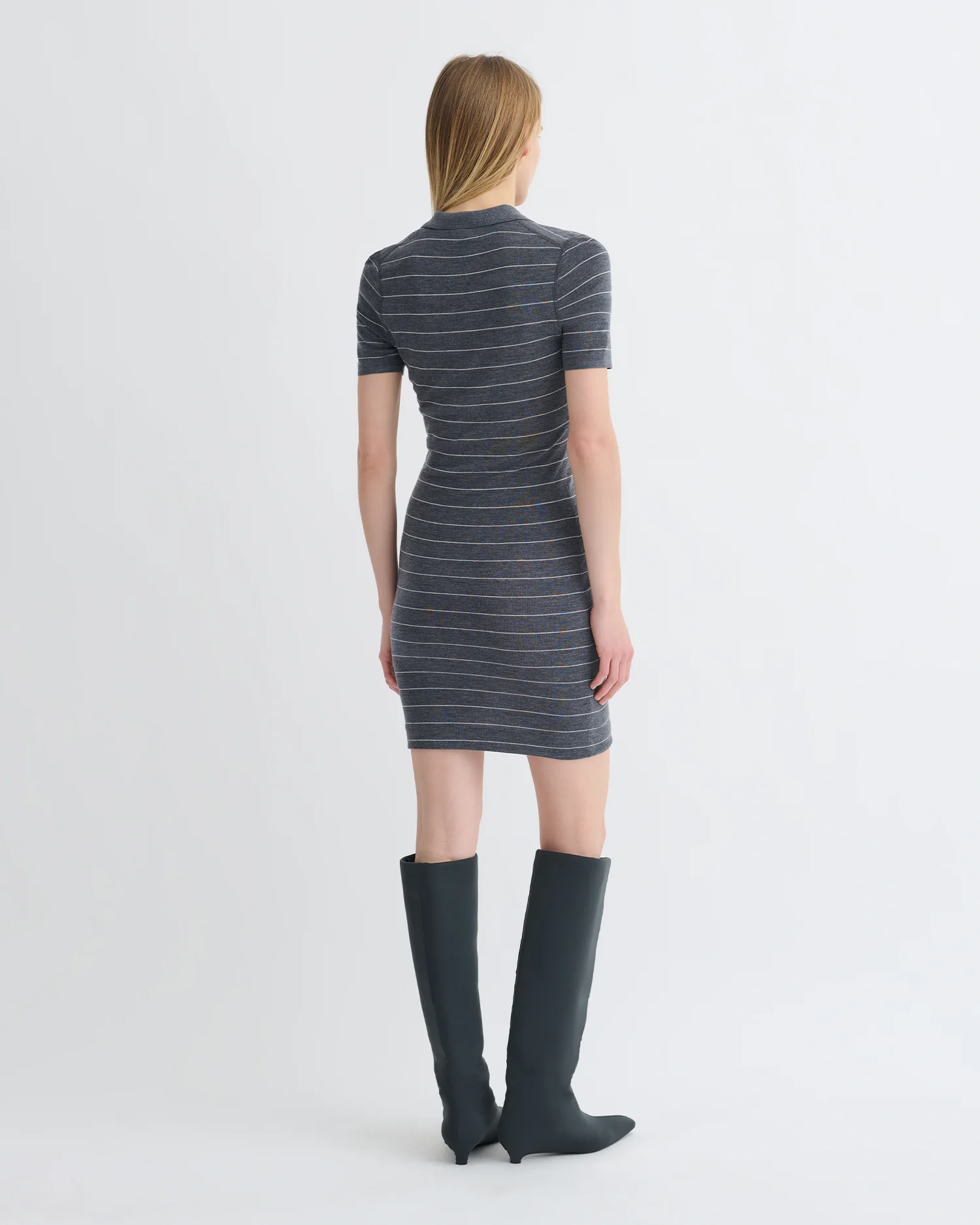Safiyah - Striped Terry Merino Mini Dress - Grey Stripe - Image 2