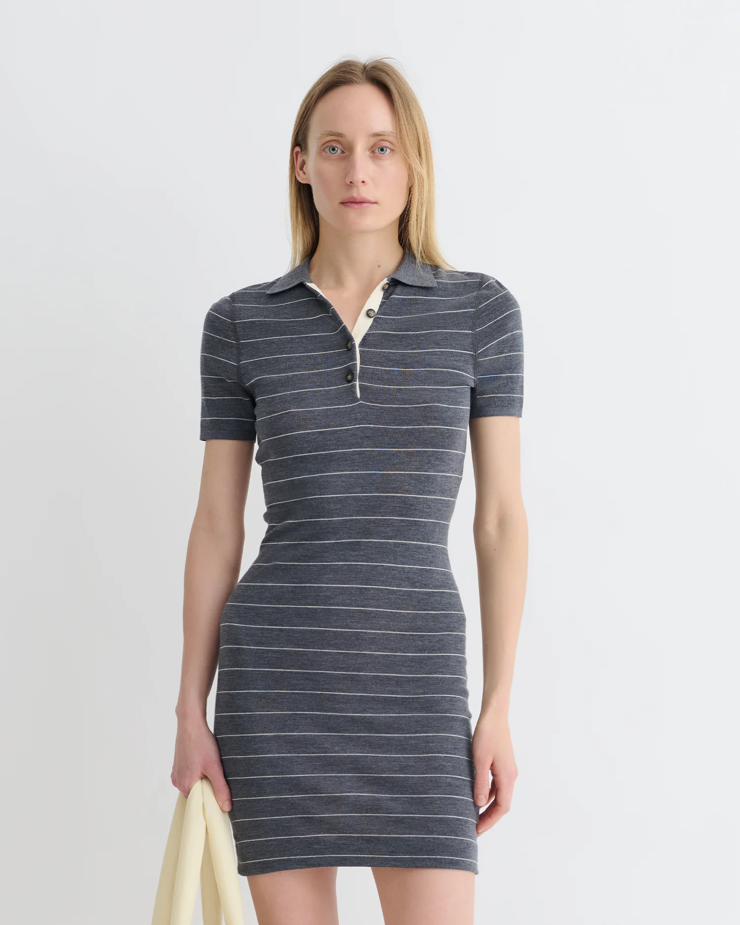 Safiyah - Striped Terry Merino Mini Dress - Grey Stripe - Image 3