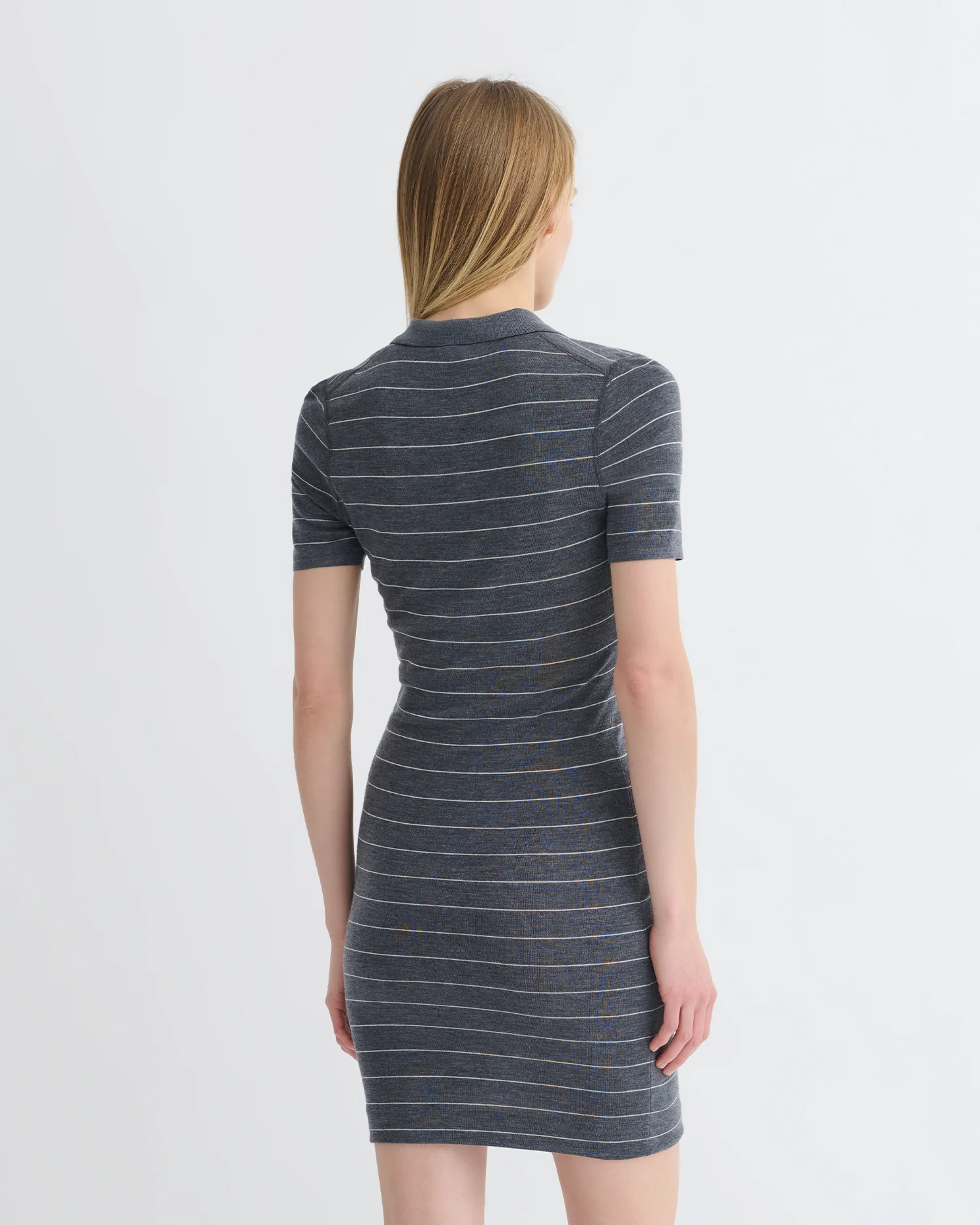 Safiyah - Striped Terry Merino Mini Dress - Grey Stripe - Image 4