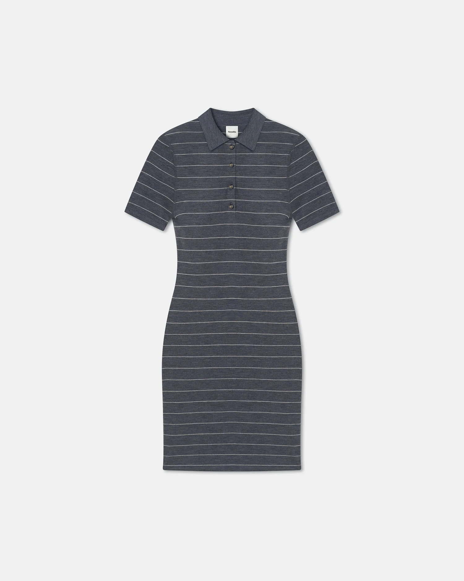 Safiyah - Striped Terry Merino Mini Dress - Grey Stripe - Image 5