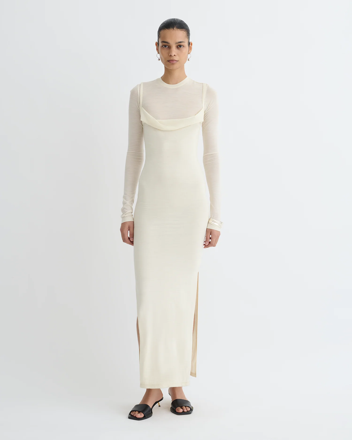 Linora - Draped Wool Jersey Midi Dress - Creme - Image 2