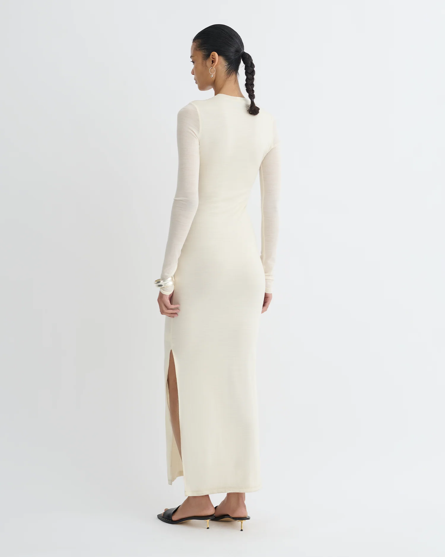 Linora - Draped Wool Jersey Midi Dress - Creme - Image 3