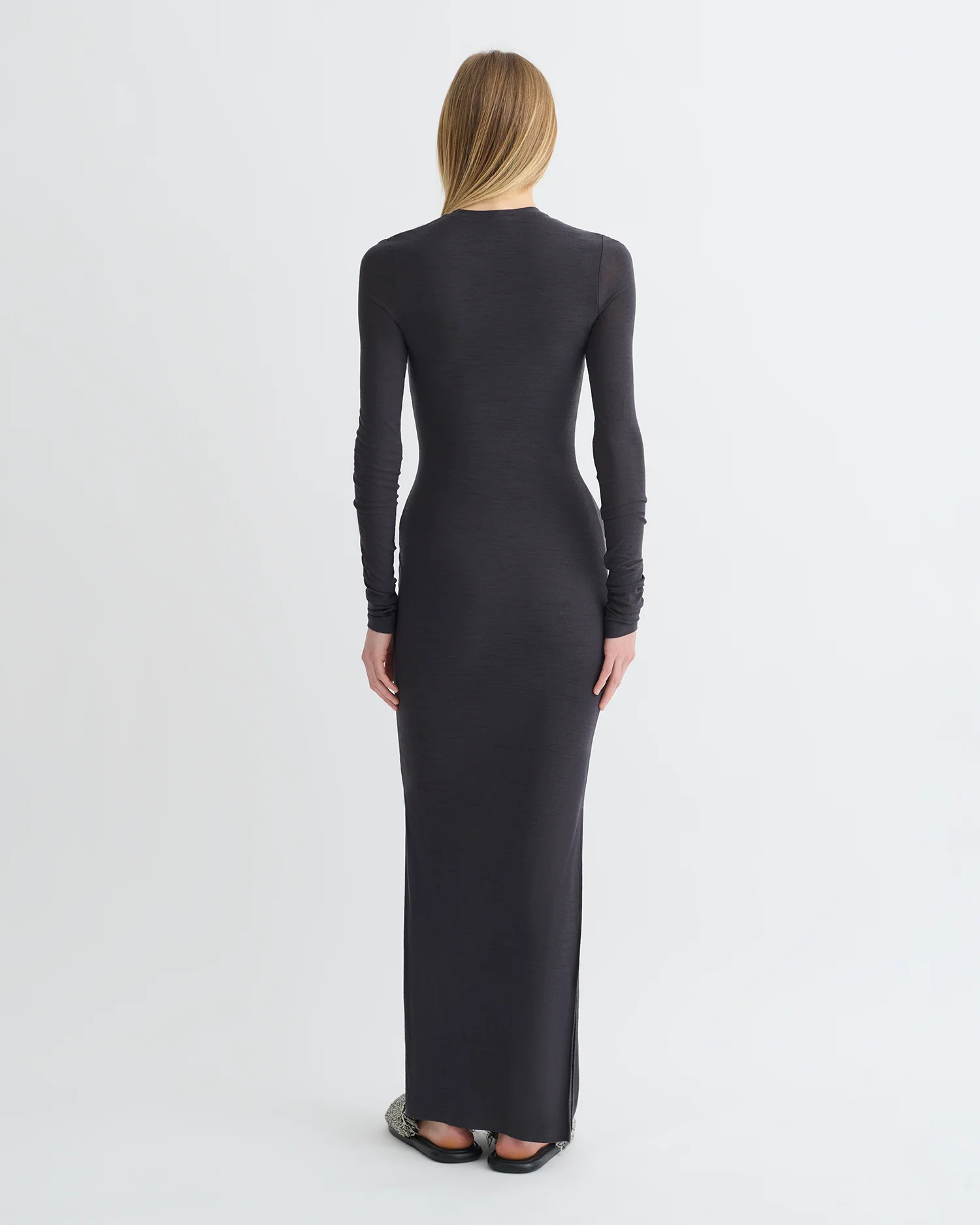 Linora - Draped Wool Jersey Midi Dress - Grey - Image 2