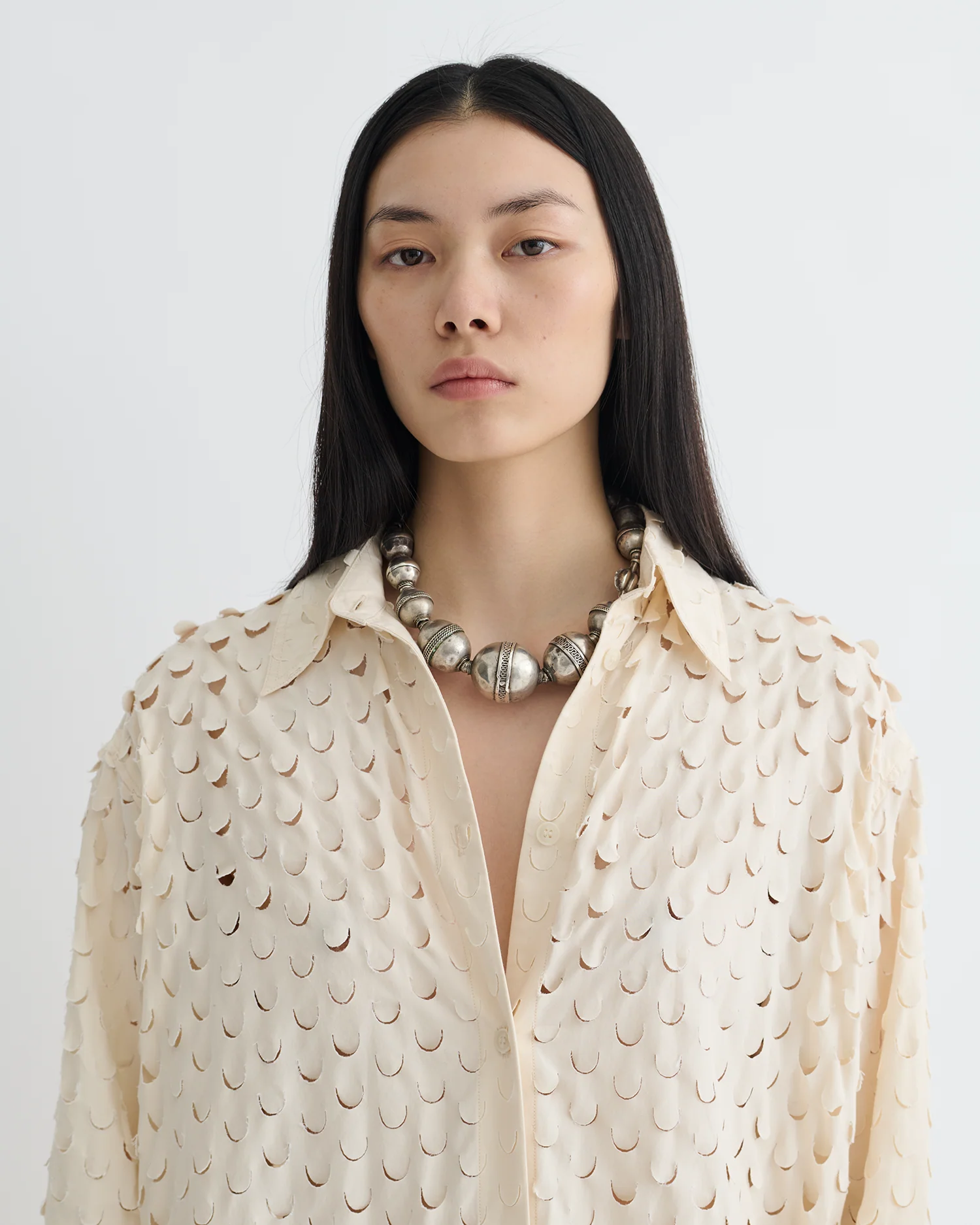 Brizo - Laser-Cut Heavy Poplin Shirt Dress - Creme - Image 3