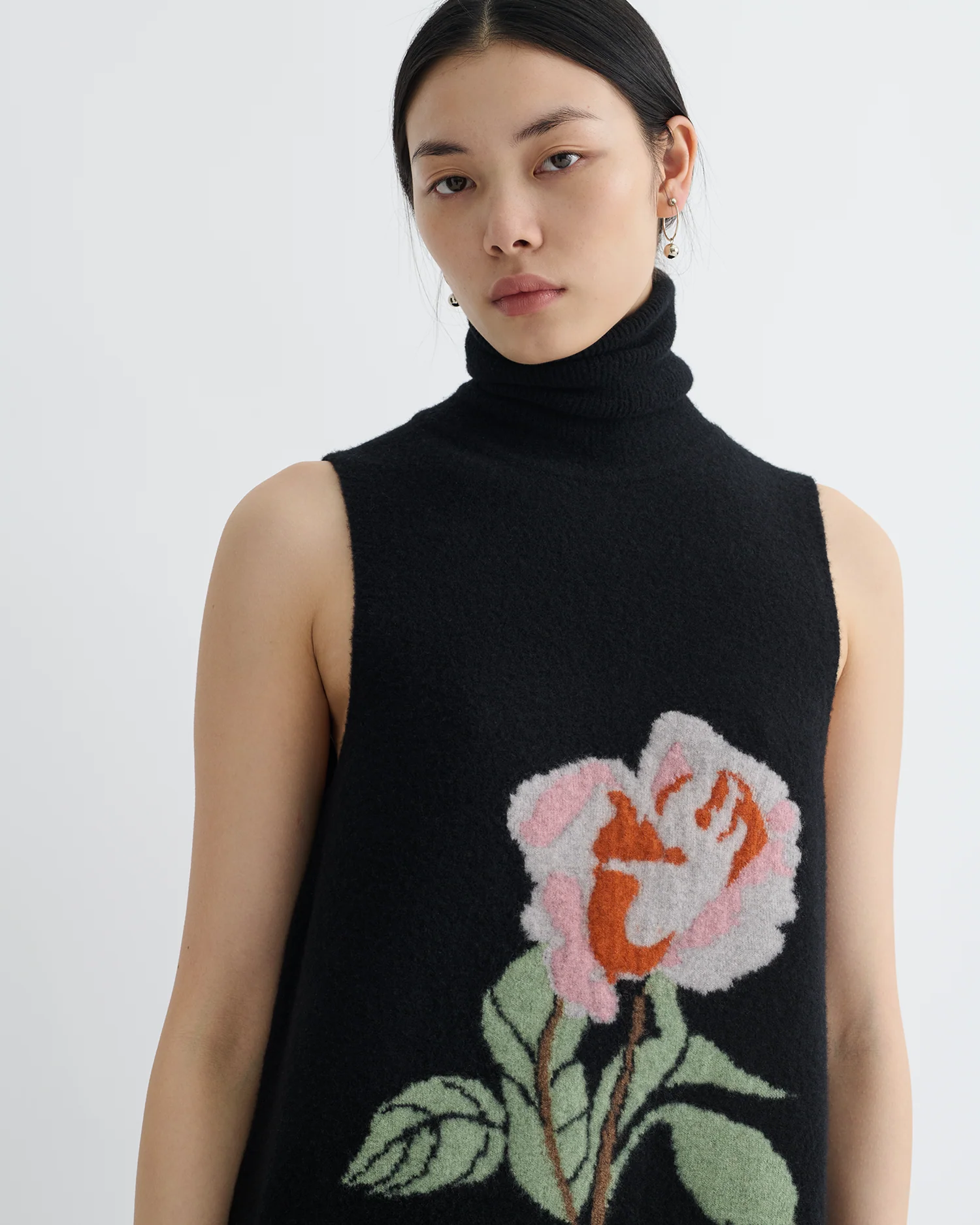 Jessam - Merino Wool Turtleneck Dress - Black/Roses - Image 3