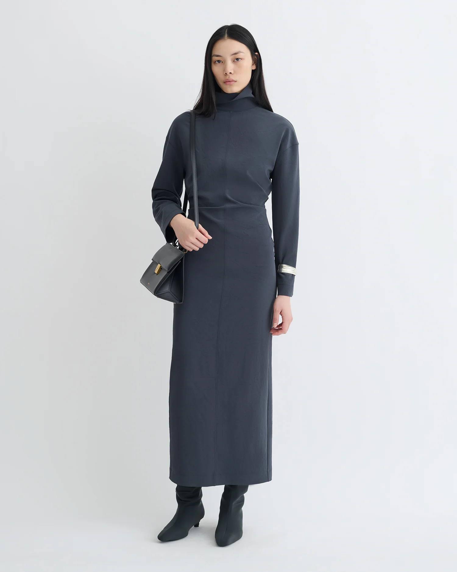 Jasmon - Draped Paper Jersey Turtleneck Dress - Dusty Blue