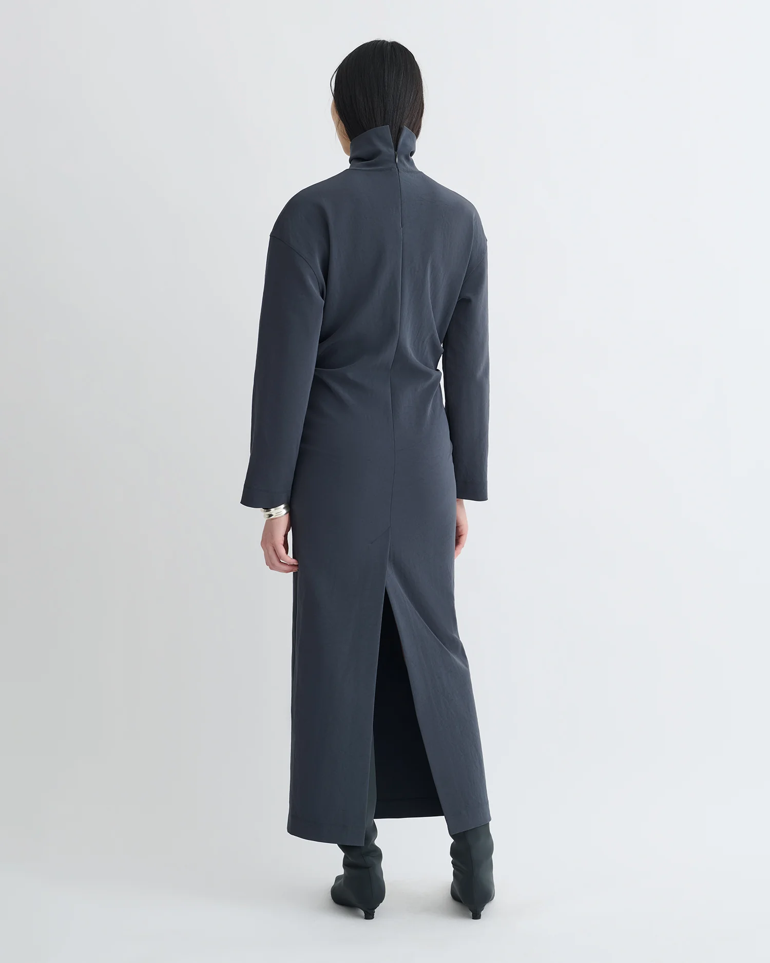 Jasmon - Draped Paper Jersey Turtleneck Dress - Dusty Blue - Image 2