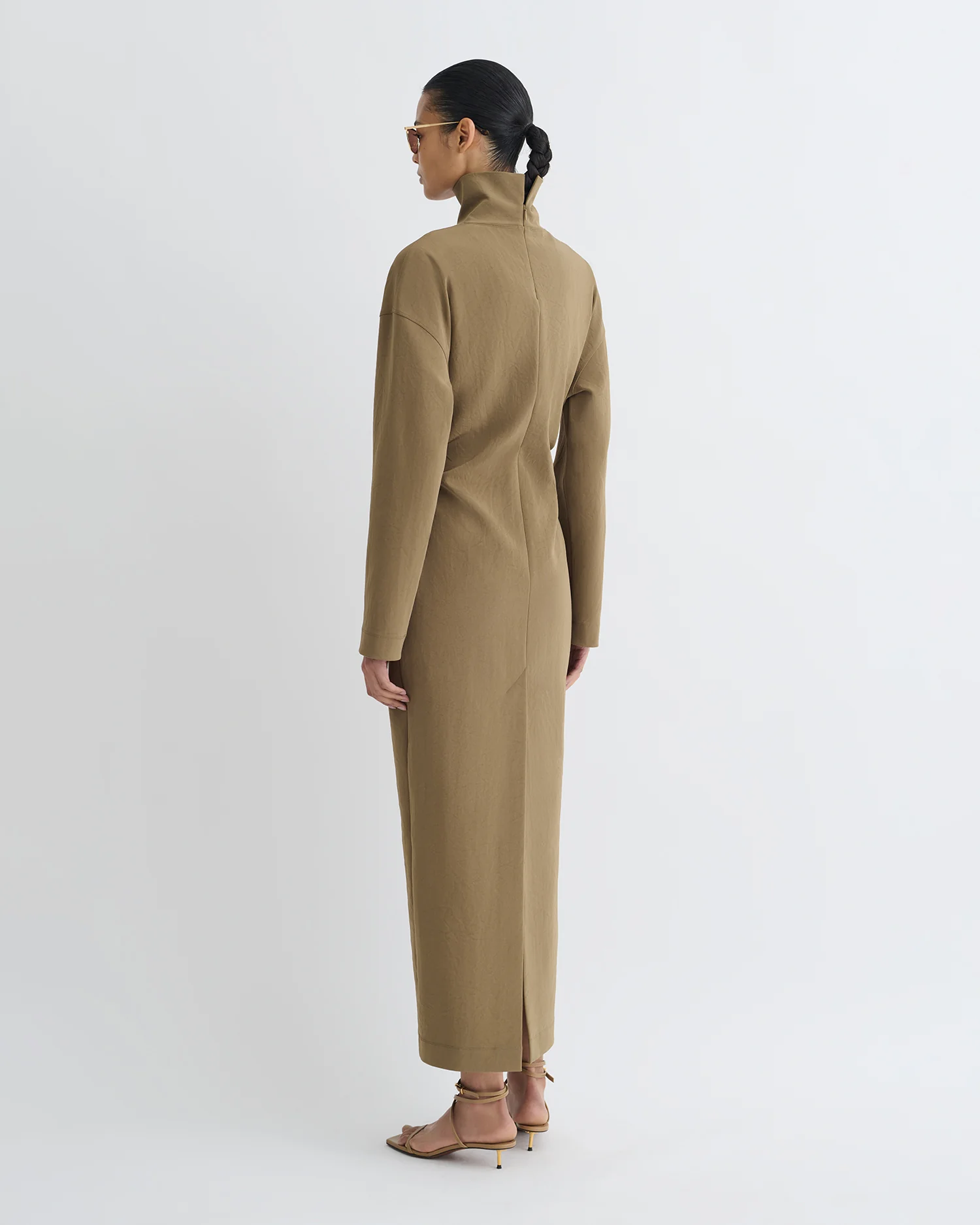 Jasmon - Draped Paper Jersey Turtleneck Dress - Brown - Image 2