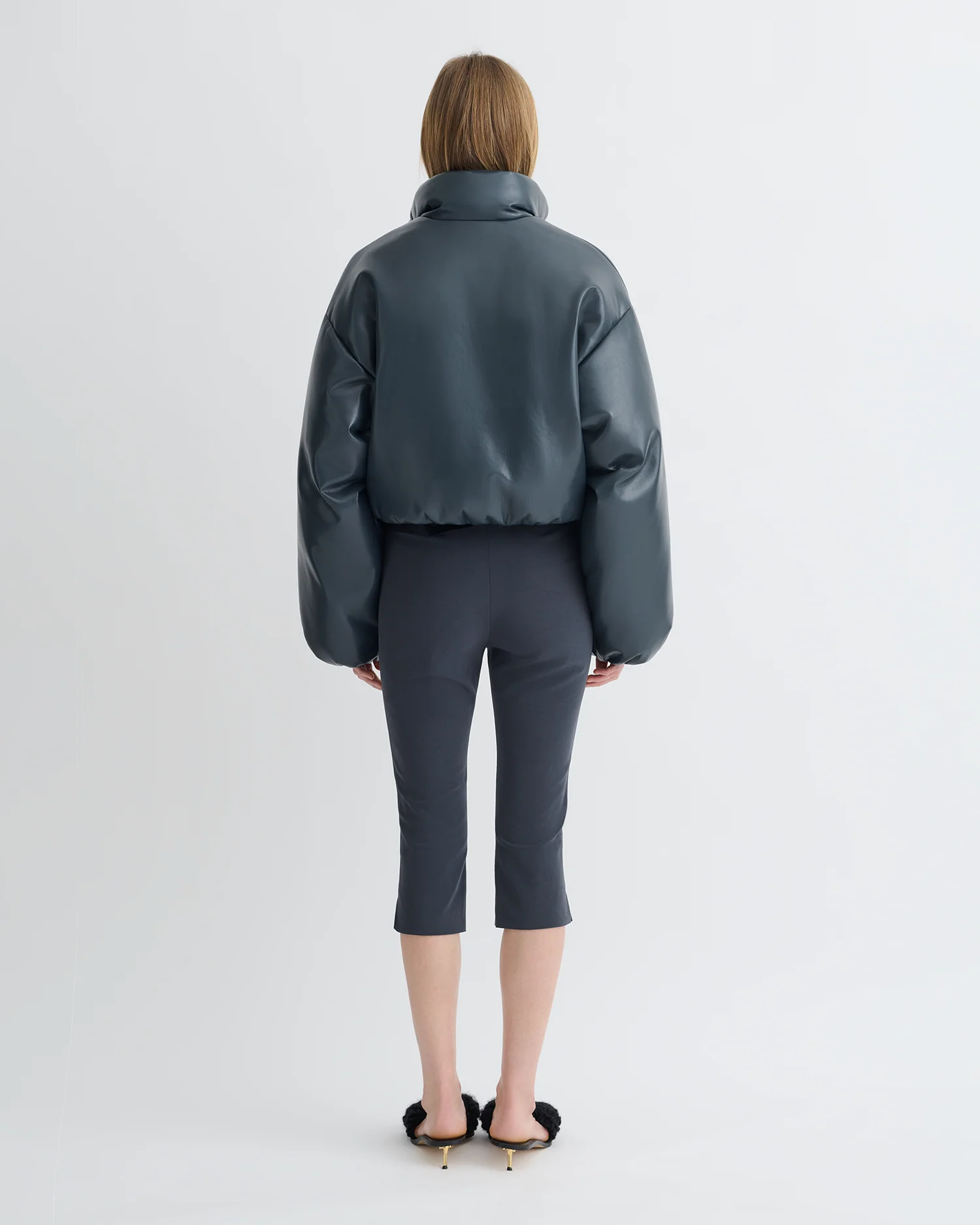 Lilima - Cropped Okobor™ Alt-Leather Puffer Jacket - Steel Blue - Image 3