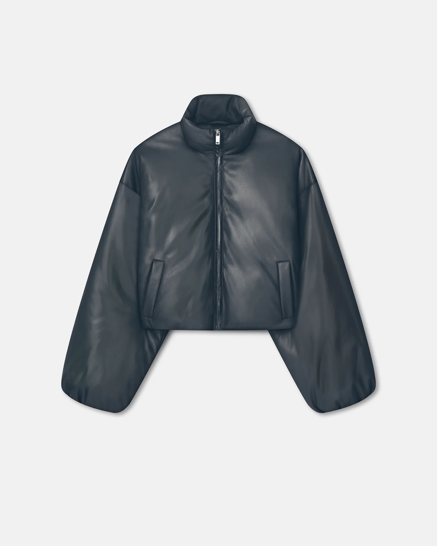 Lilima - Cropped Okobor™ Alt-Leather Puffer Jacket - Steel Blue - Image 5