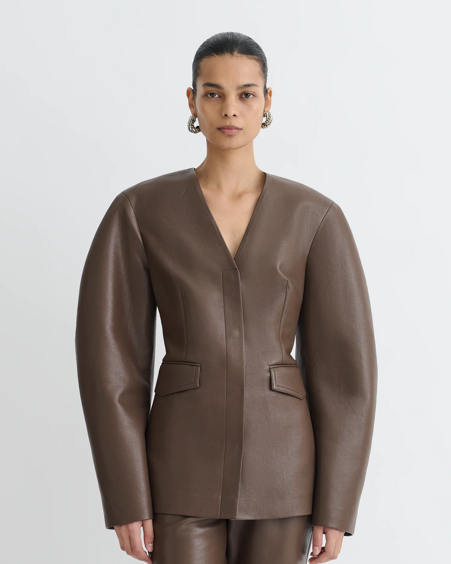 Erina - Regenerated Leather Jacket - Chocolate - Image 3