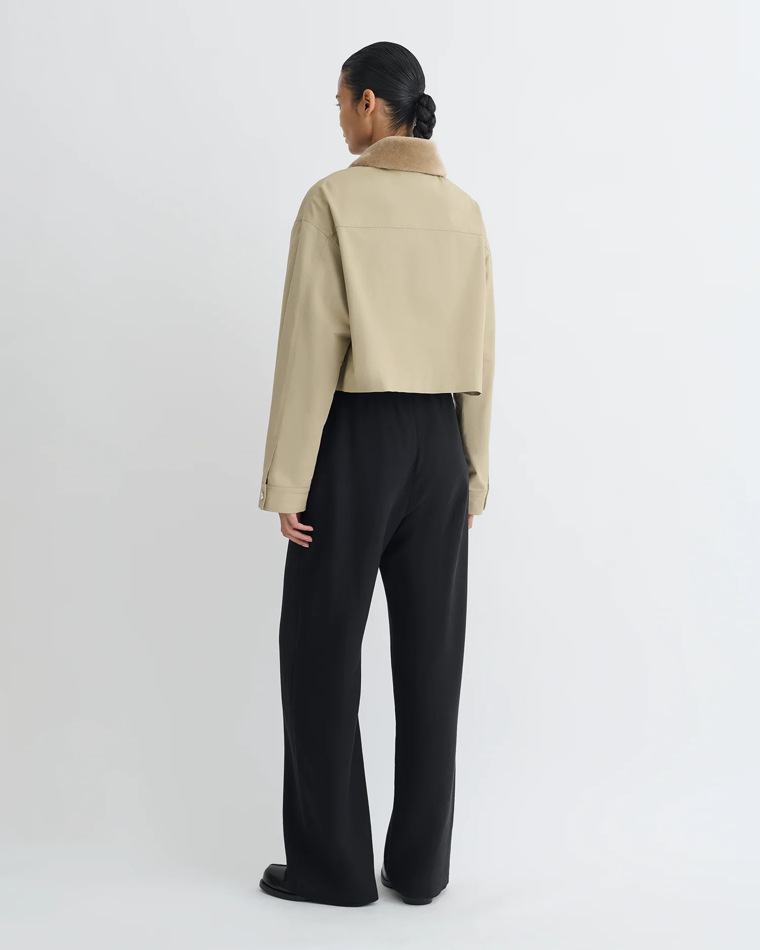Phebe - Cropped Tech Twill and Faux Fur Jacket - Pebble/Beige - Image 3