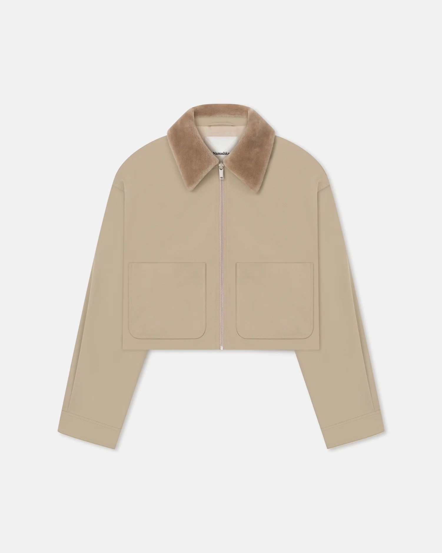 Phebe - Cropped Tech Twill and Faux Fur Jacket - Pebble/Beige - Image 4