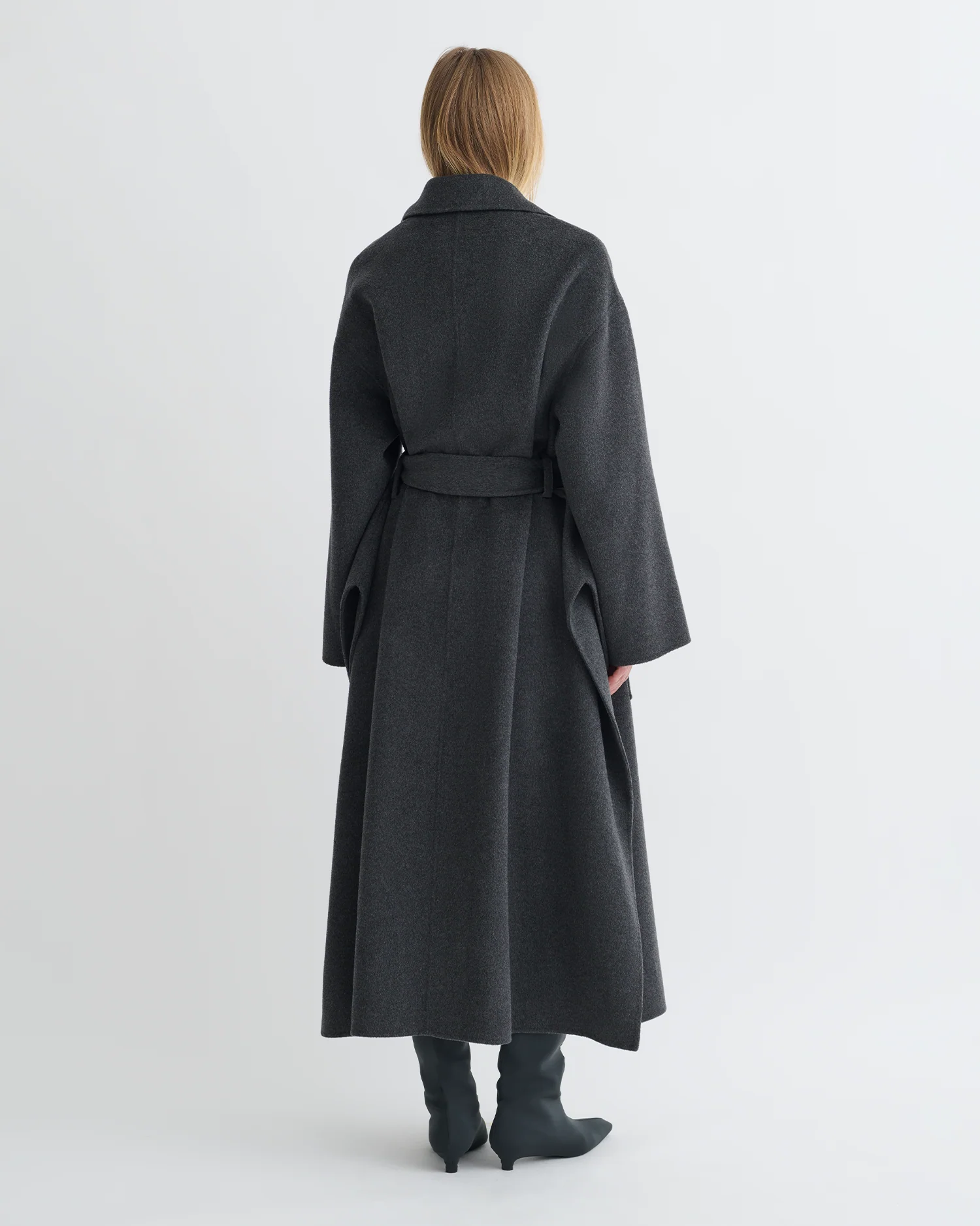 Salima - Double Wool Robe Coat - Grey Melange - Image 3