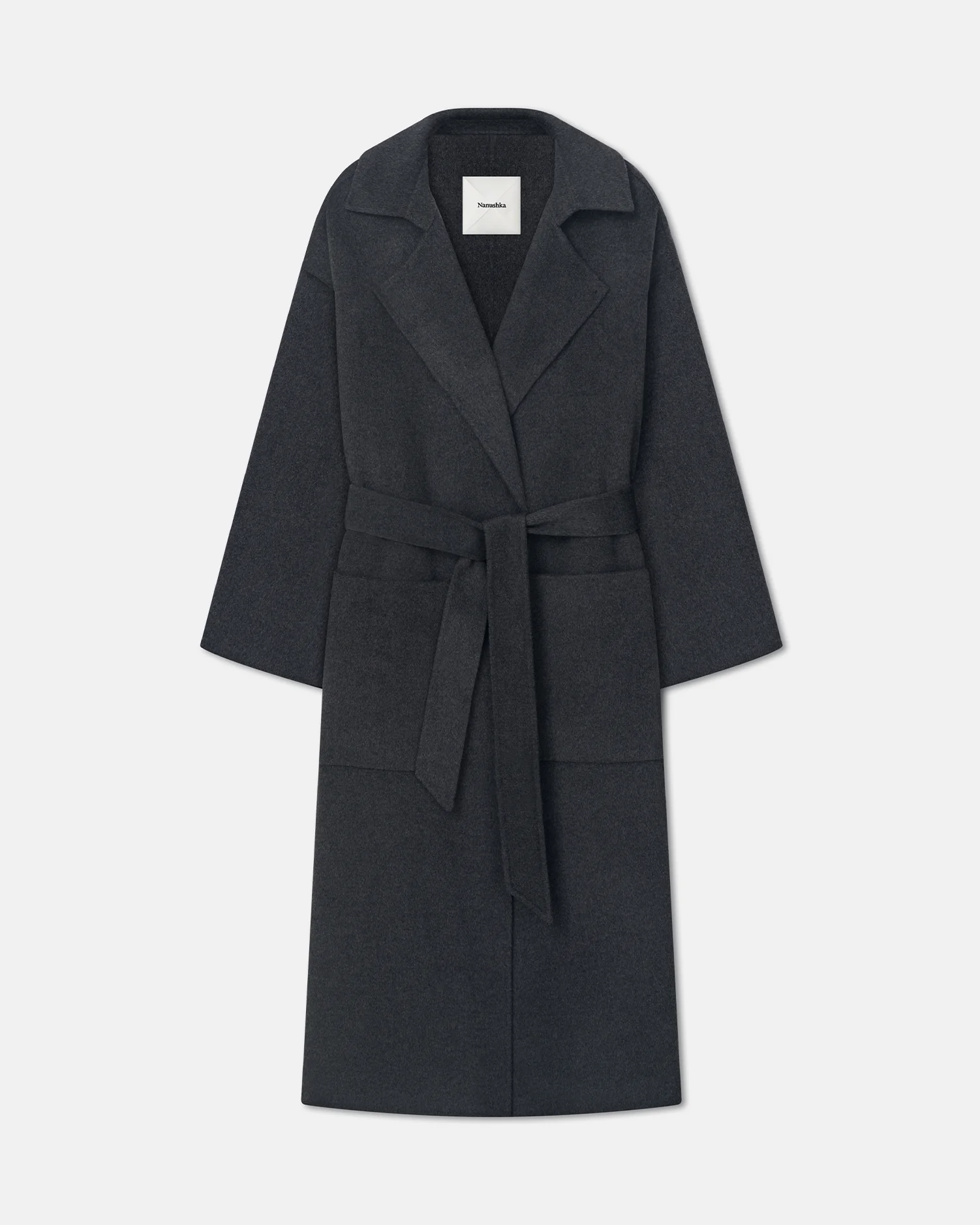 Salima - Double Wool Robe Coat - Grey Melange - Image 4
