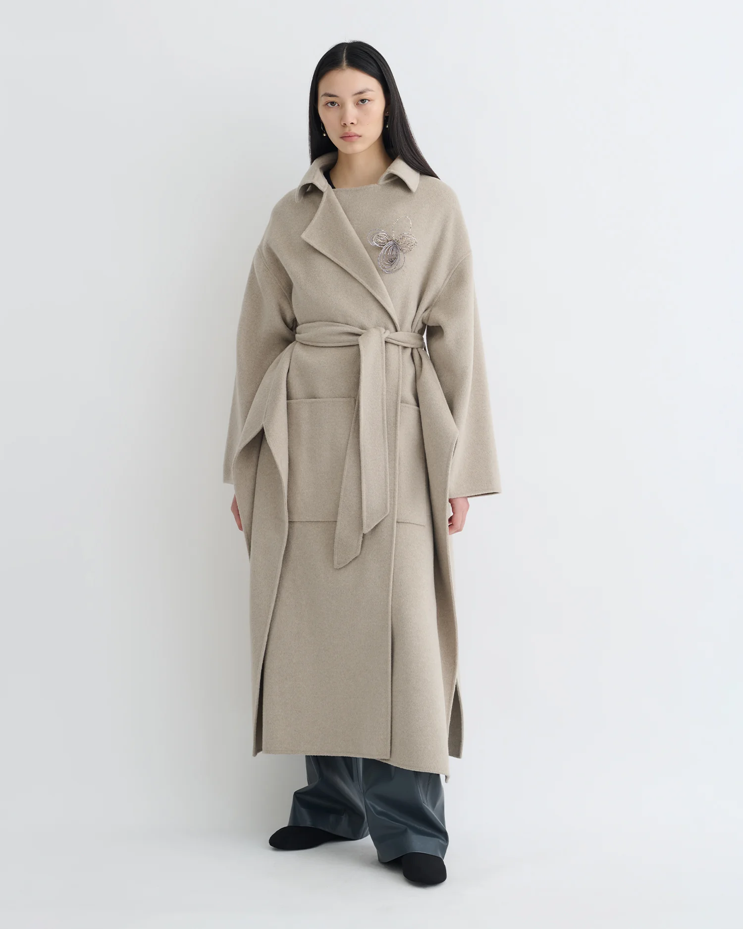 Salima - Double Wool Robe Coat - Stone