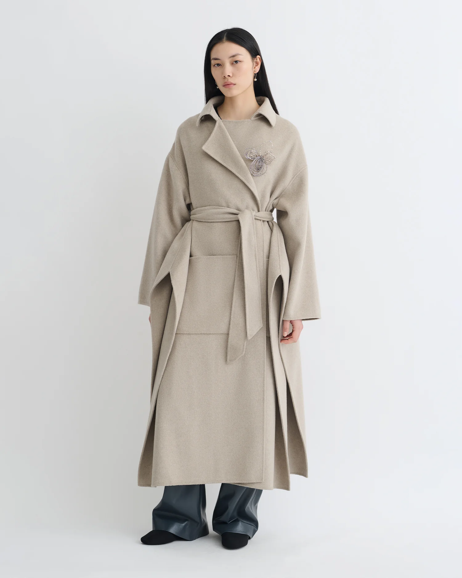 Salima - Double Wool Robe Coat - Stone - Image 3