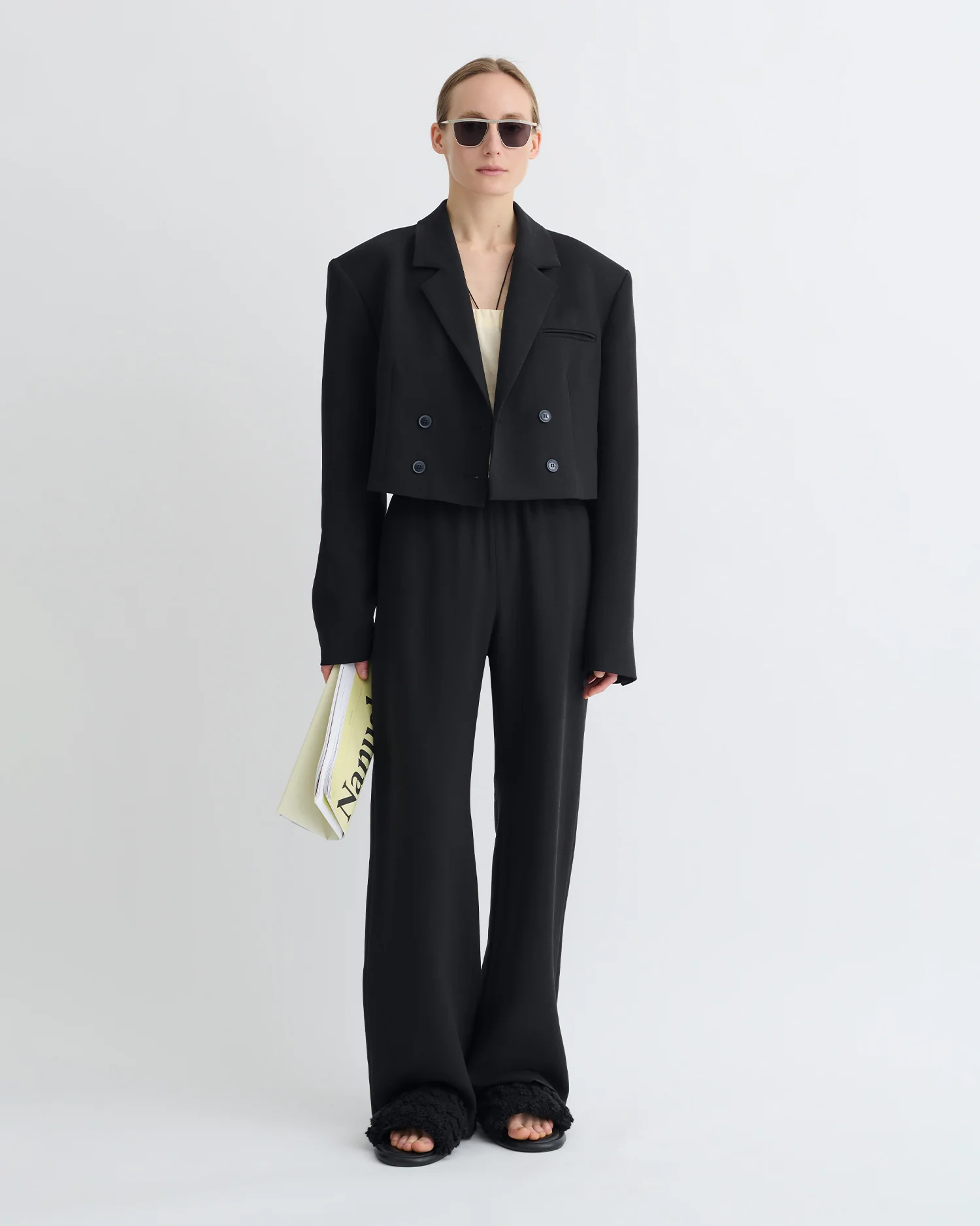 Rony - Cropped Crepe Twill Blazer - Black - Image 3