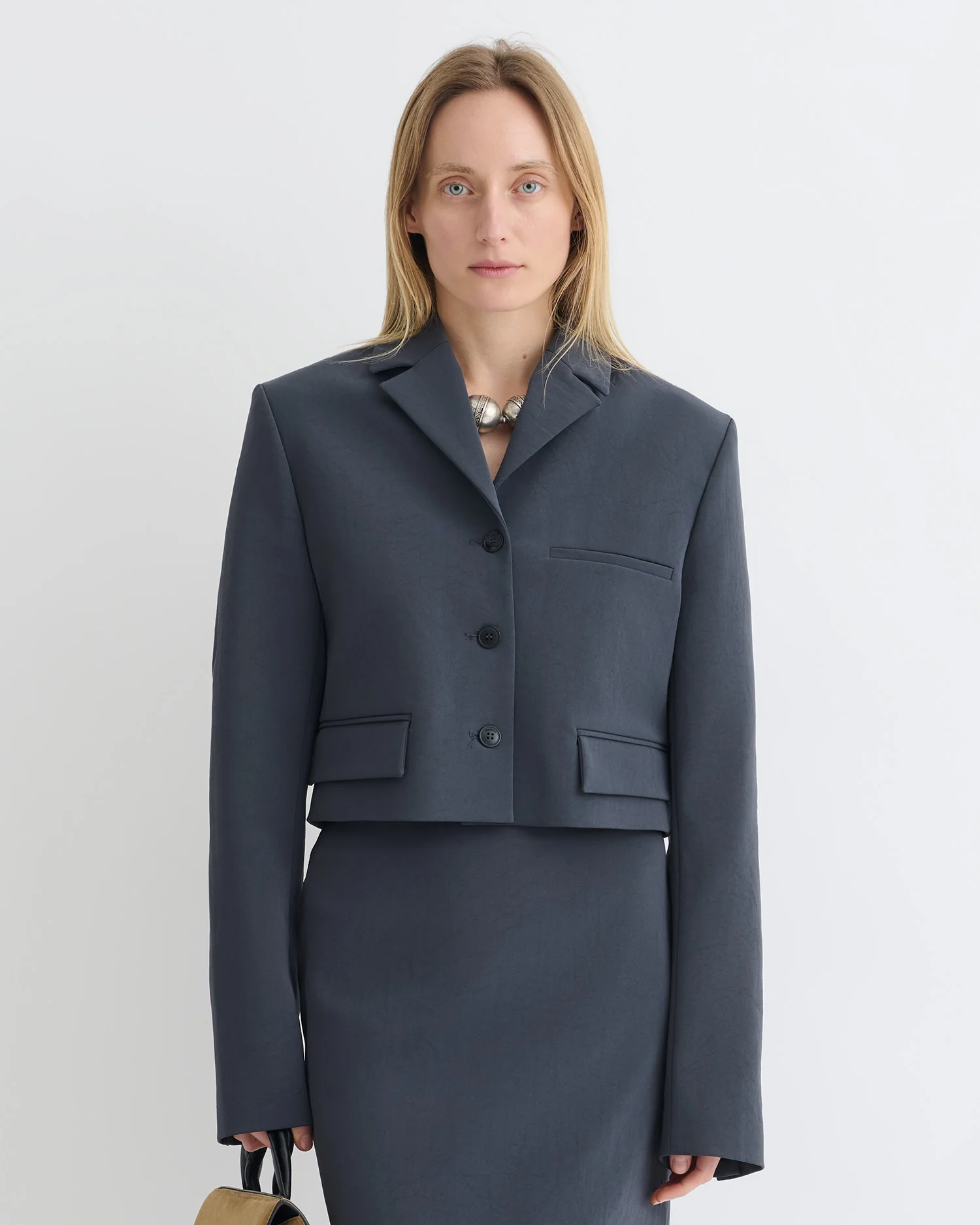 Sinead - Cropped Paper Jersey Blazer - Dusty Blue - Image 2