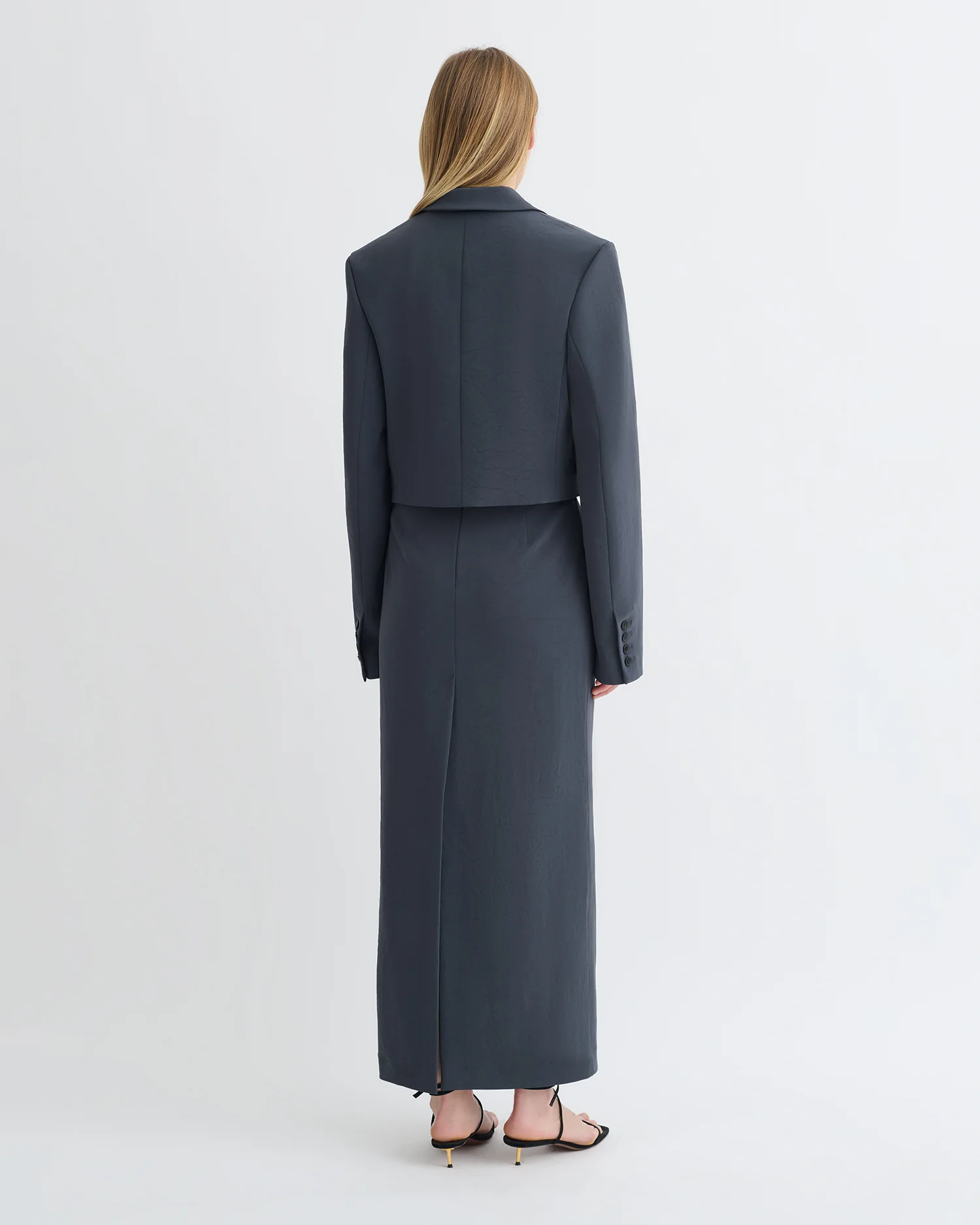 Sinead - Cropped Paper Jersey Blazer - Dusty Blue - Image 3