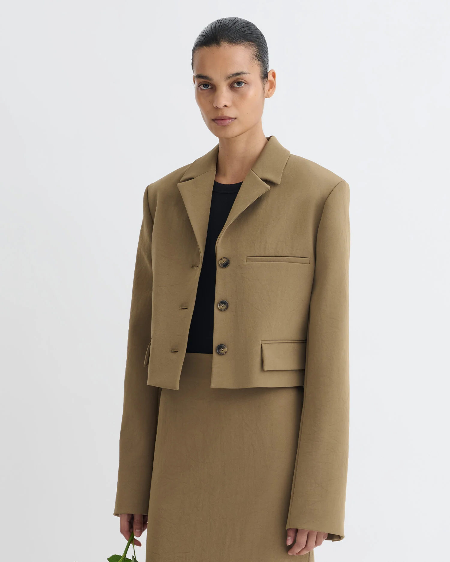 Sinead - Cropped Paper Jersey Blazer - Brown - Image 3