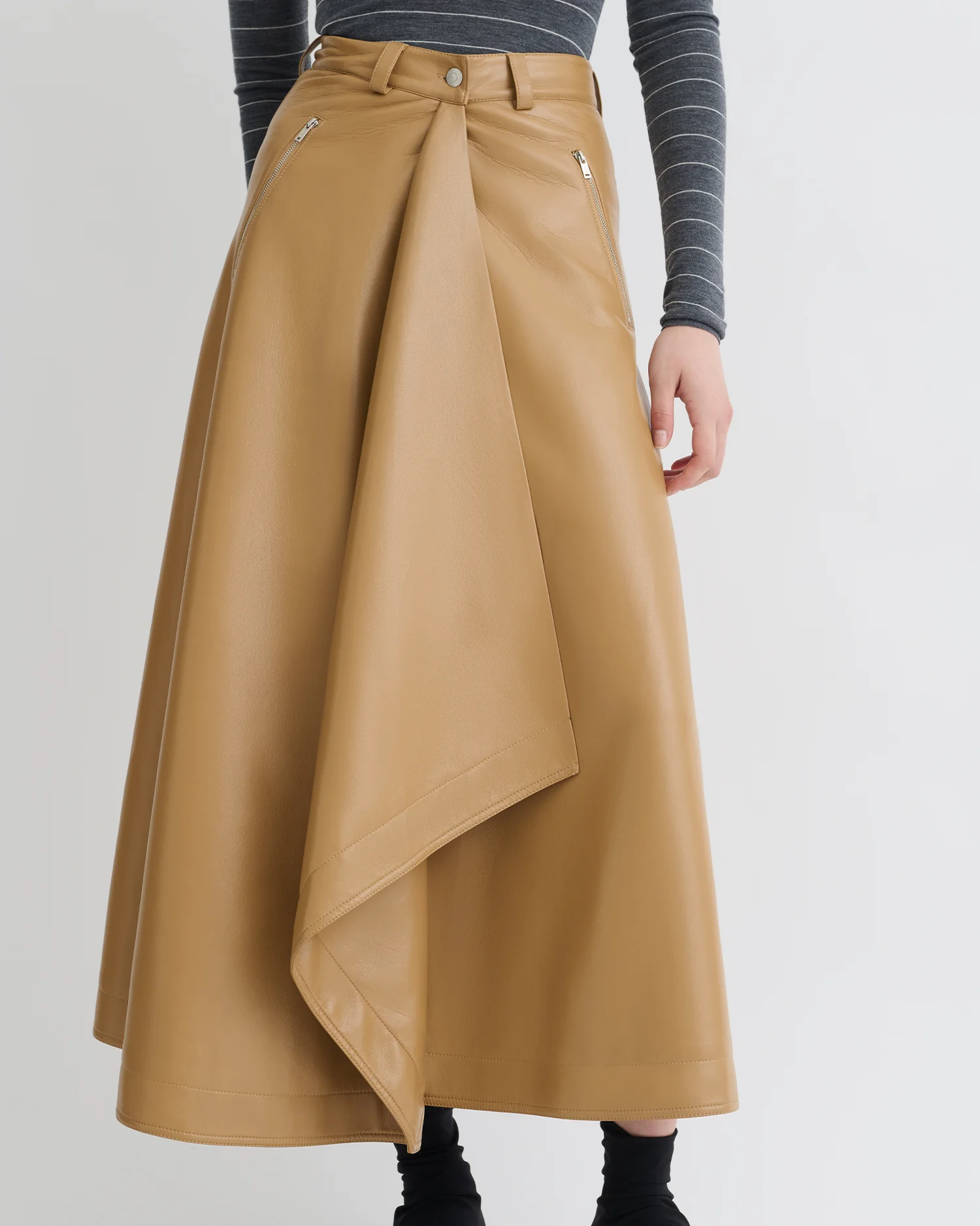 Neith - Draped Okobor™ Alt-Leather Skirt - Oak - Image 3
