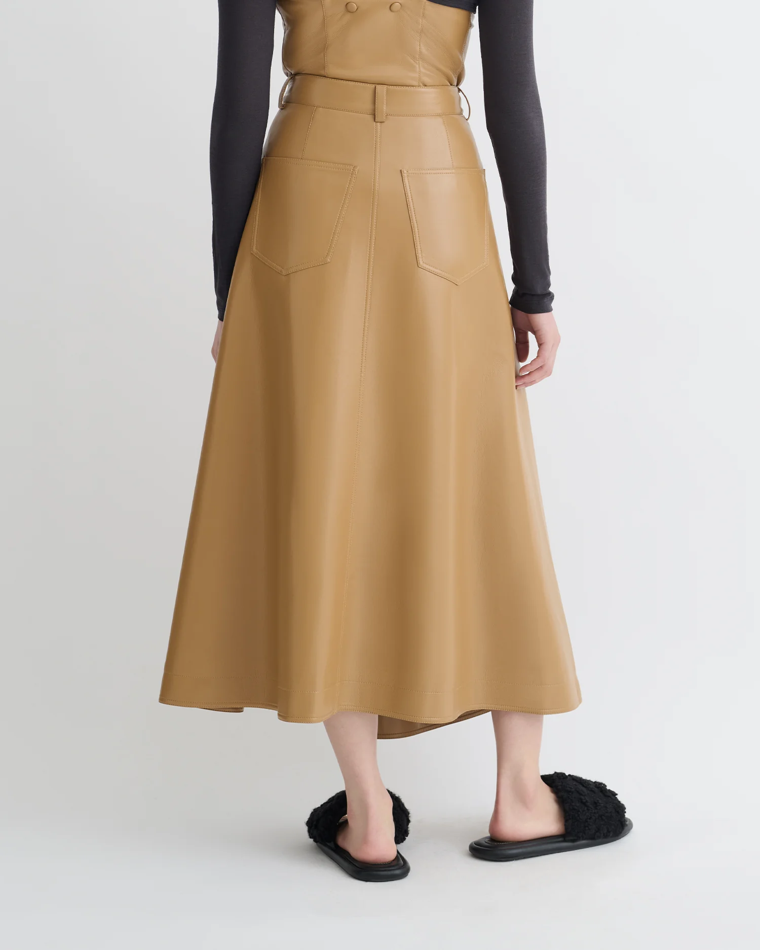 Neith - Draped Okobor™ Alt-Leather Skirt - Oak - Image 4