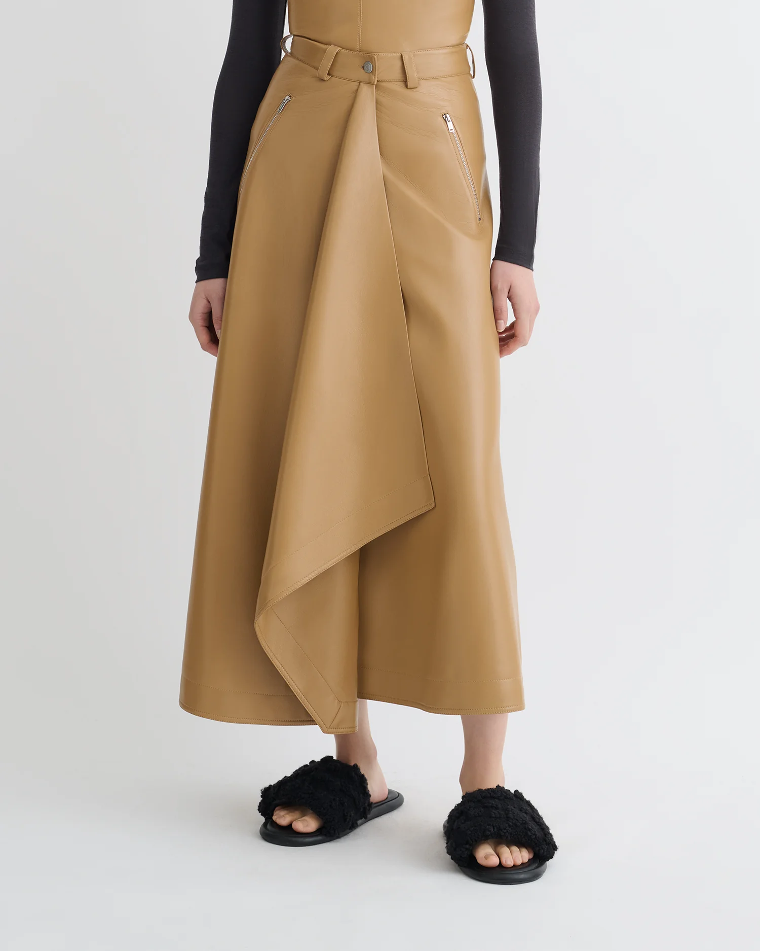 Neith - Draped Okobor™ Alt-Leather Skirt - Oak - Image 5