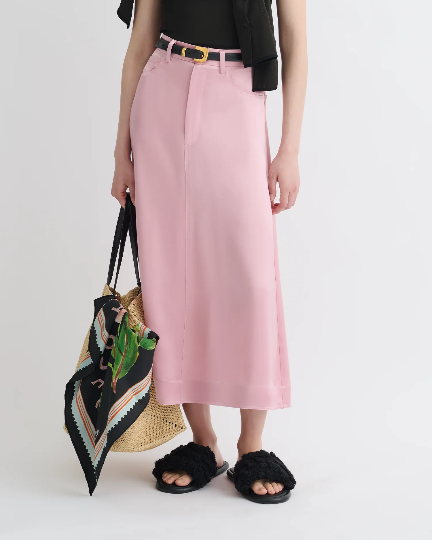 Cintia - Slip Satin Midi Skirt - Pink - Image 3