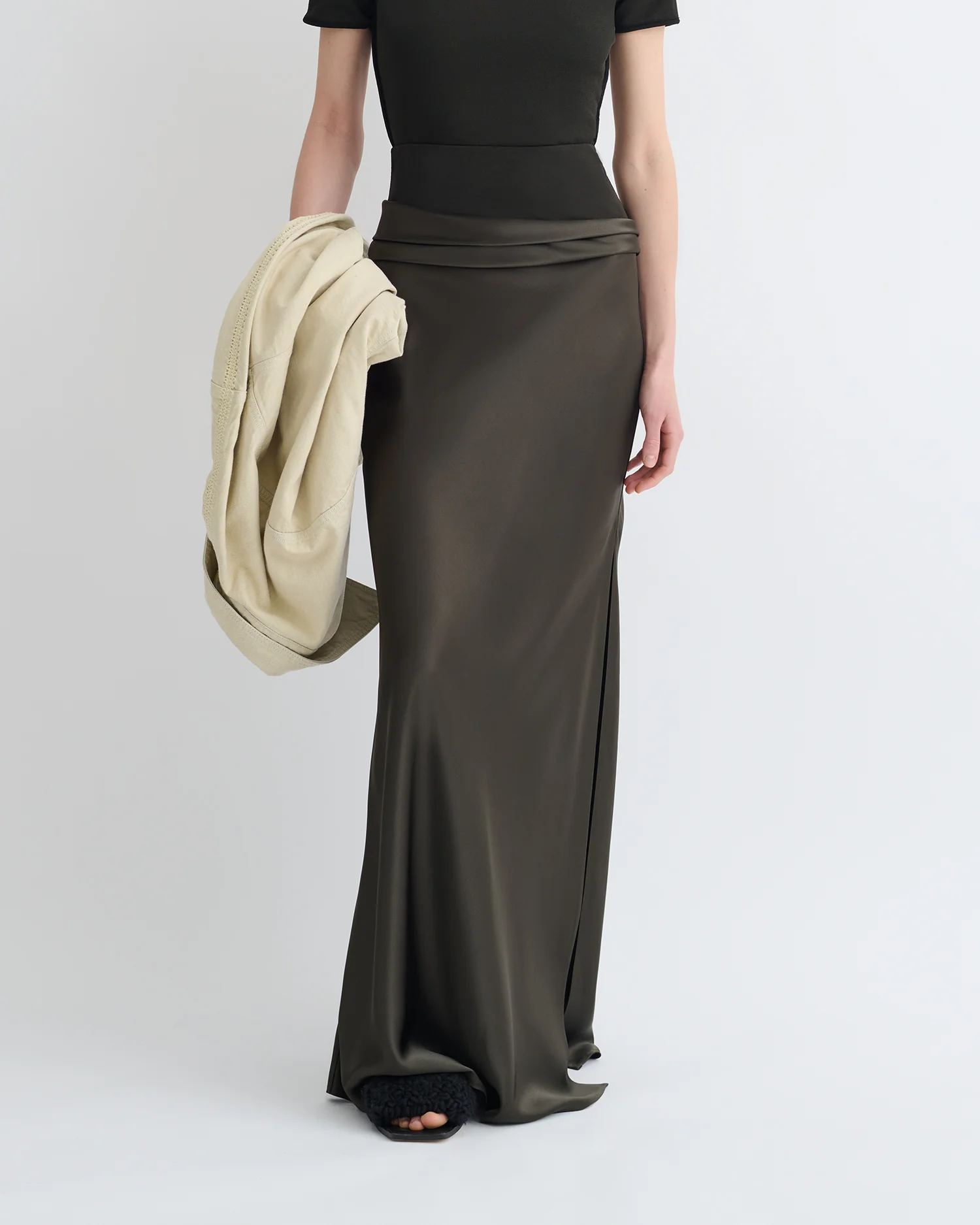 Letto - Mesh Jersey and Slip Satin Skirt - Dark Green/Anthracite - Image 3