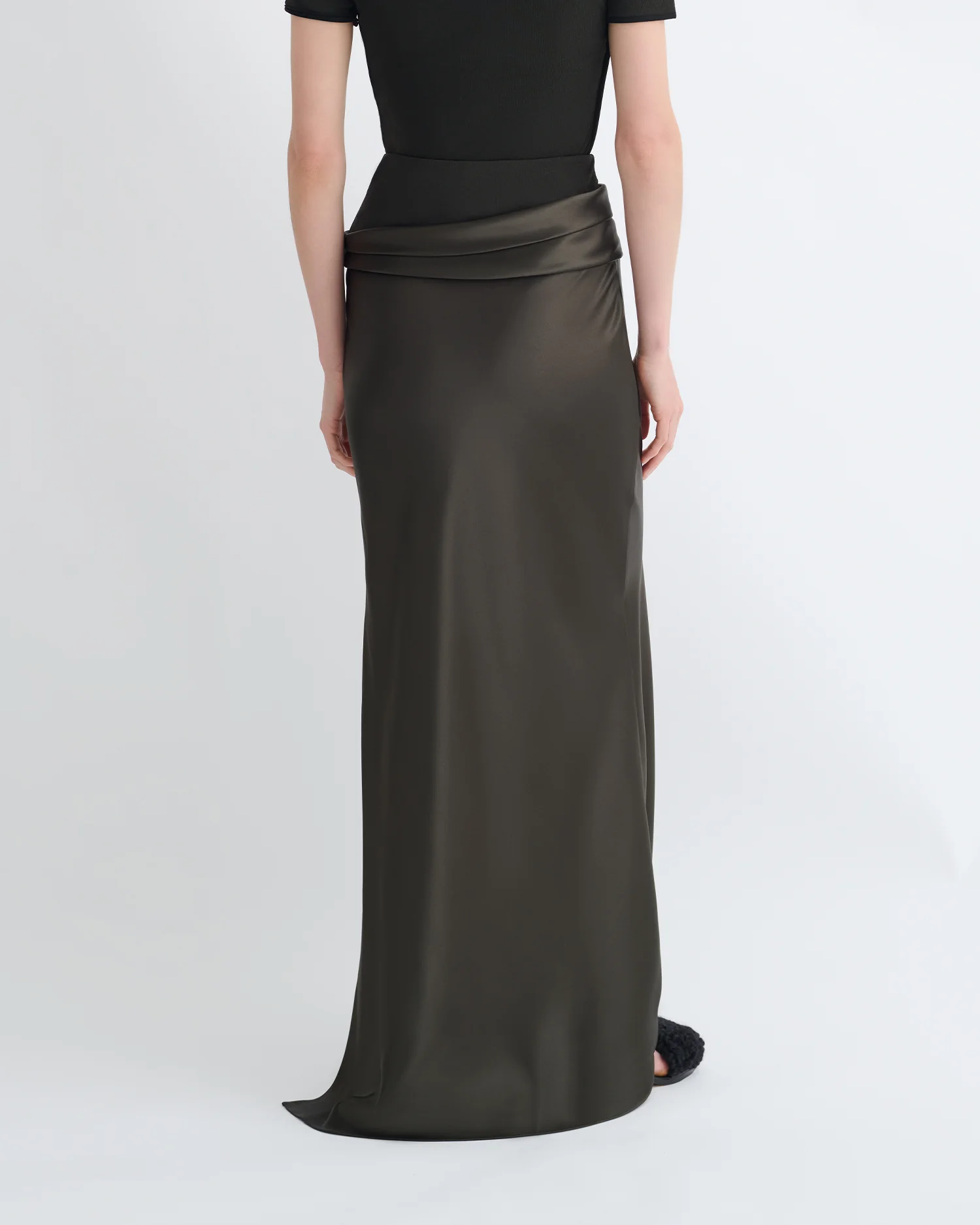 Letto - Mesh Jersey and Slip Satin Skirt - Dark Green/Anthracite - Image 4