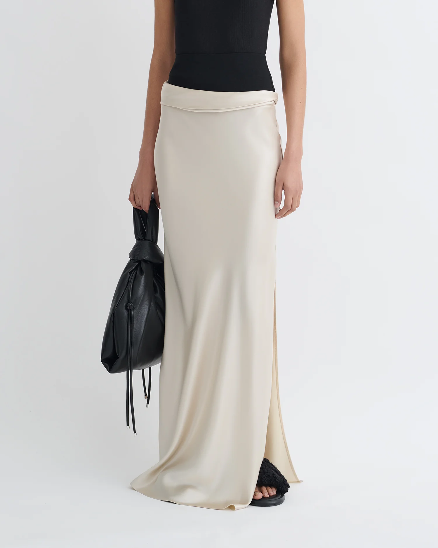 Letto - Mesh Jersey and Slip Satin Skirt - Creme/Black - Image 3