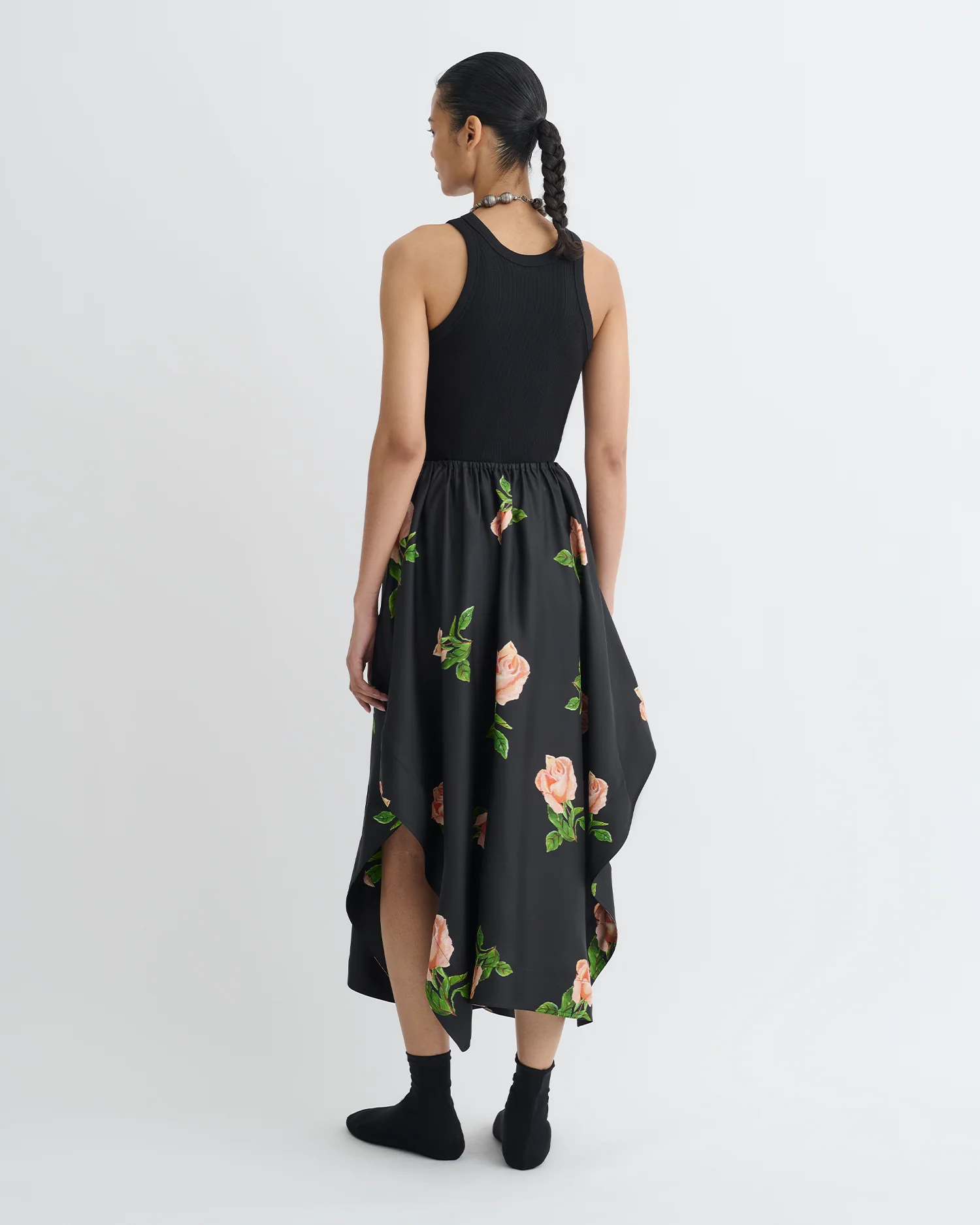 Ilariah - Printed Silk Twill Midi Skirt - Off Black/Roses - Image 2