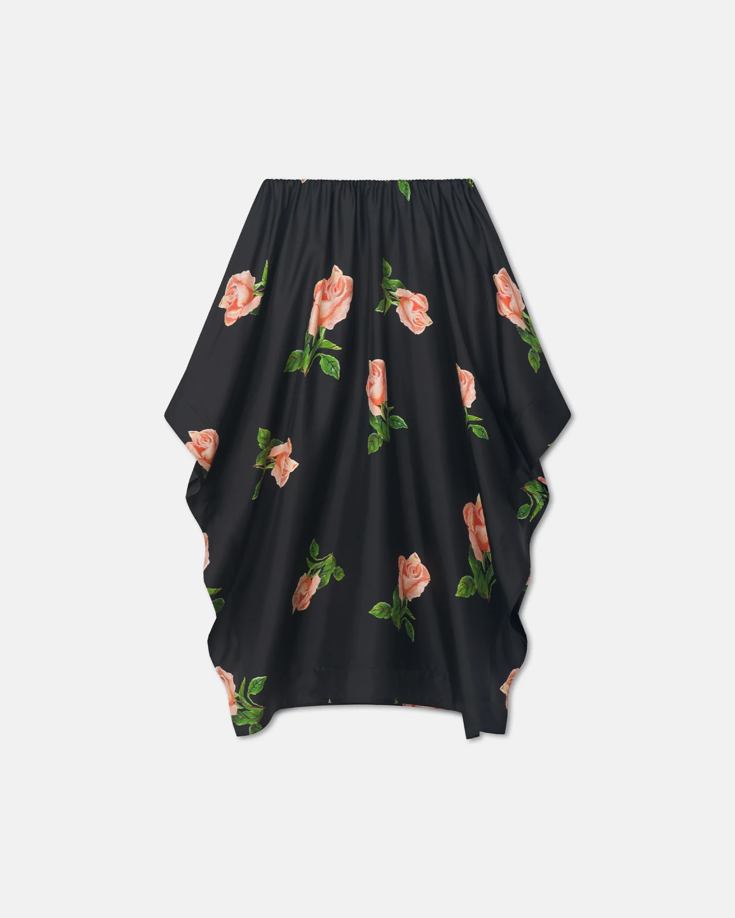 Ilariah - Printed Silk Twill Midi Skirt - Off Black/Roses - Image 4