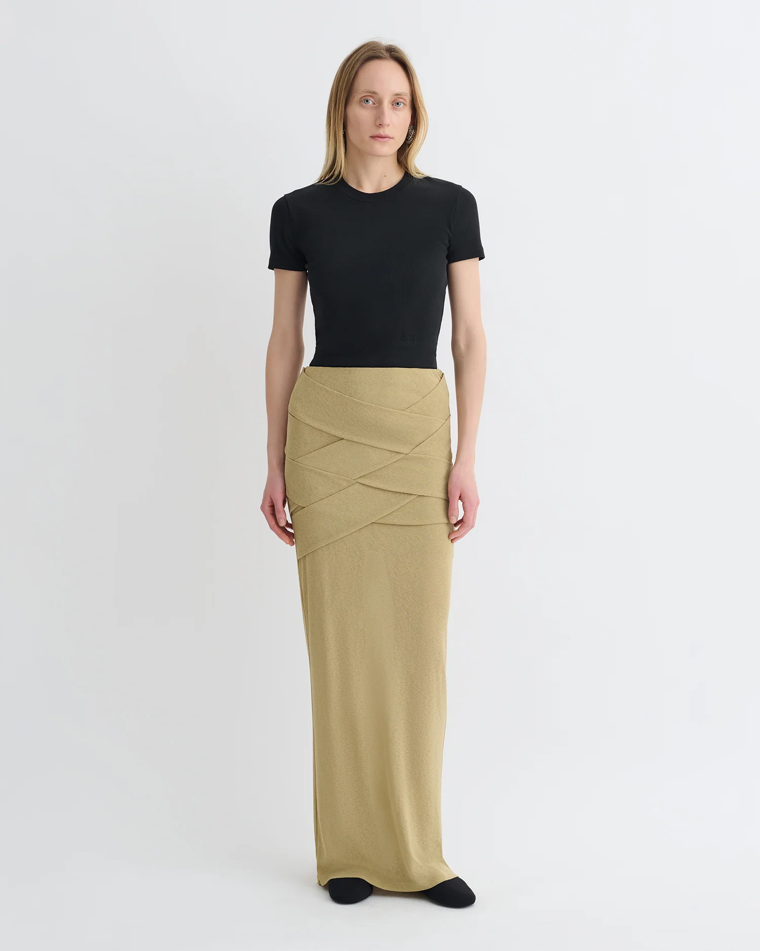 Shanda - Draped Mesh Jersey Maxi Skirt - Sand