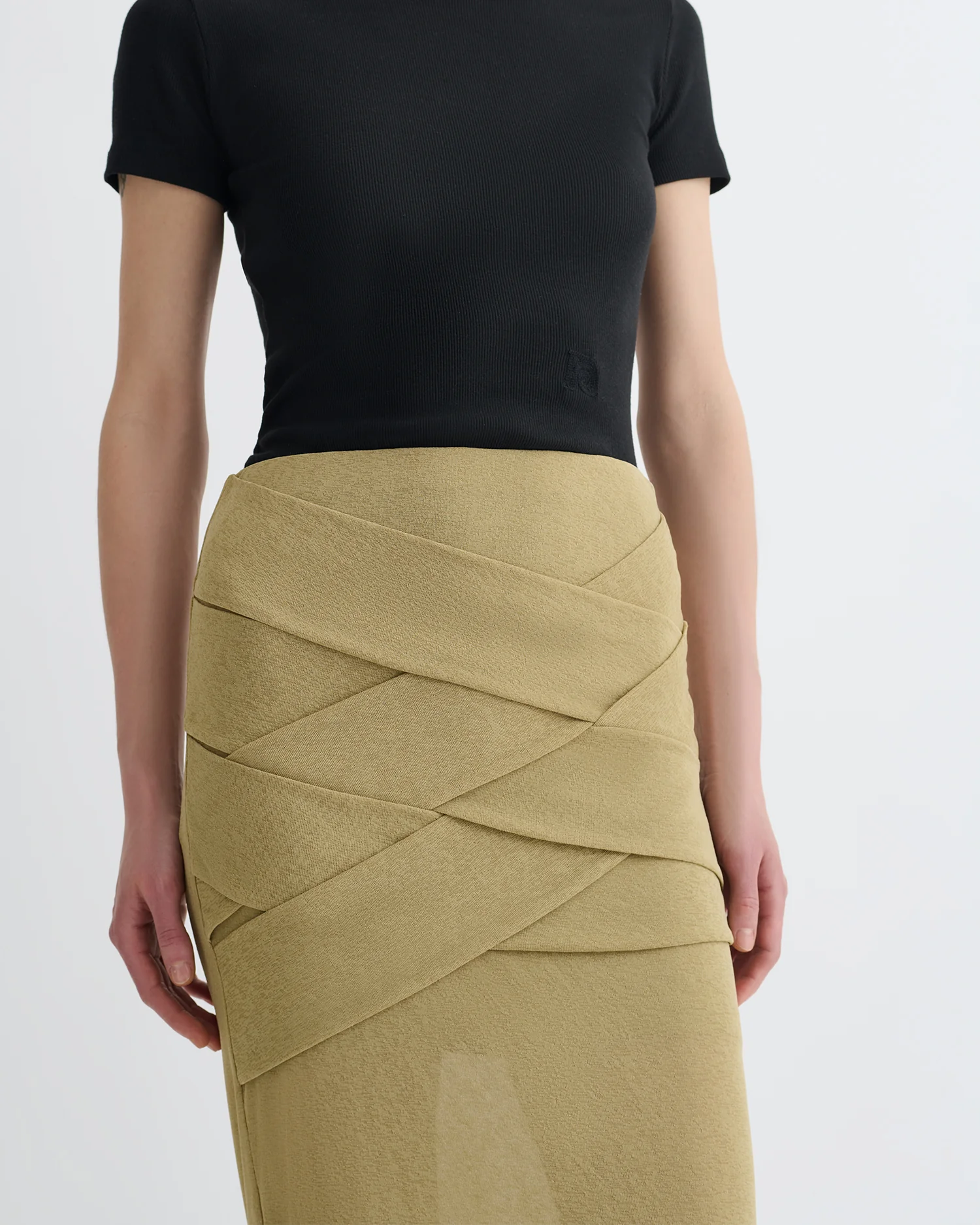 Shanda - Draped Mesh Jersey Maxi Skirt - Sand - Image 3