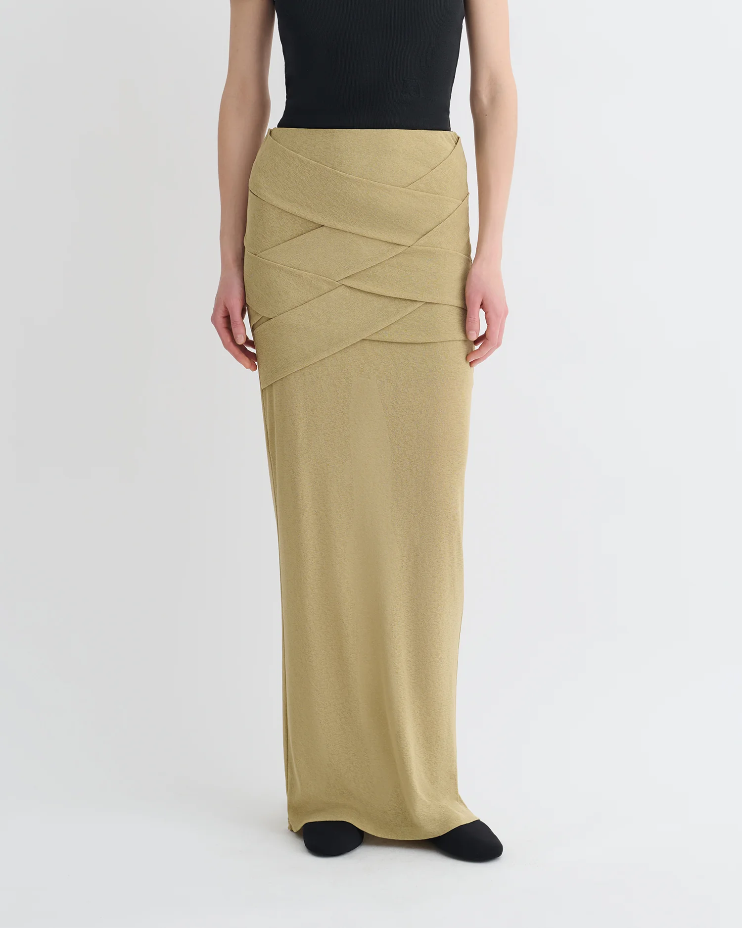 Shanda - Draped Mesh Jersey Maxi Skirt - Sand - Image 4