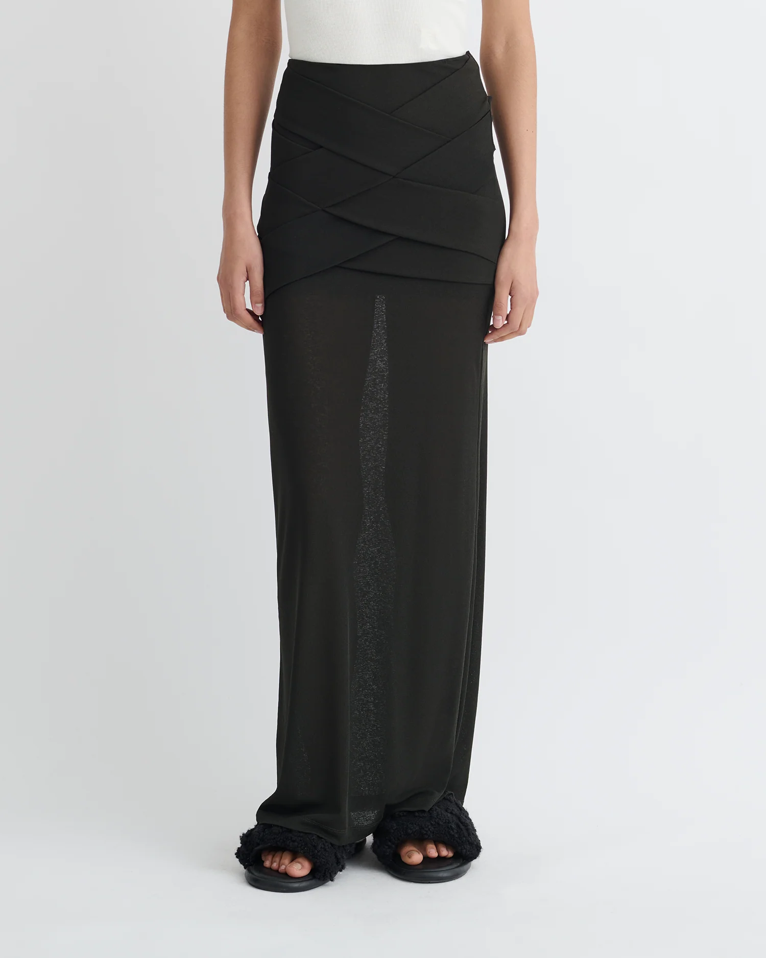 Shanda - Draped Mesh Jersey Maxi Skirt - Anthracite - Image 3