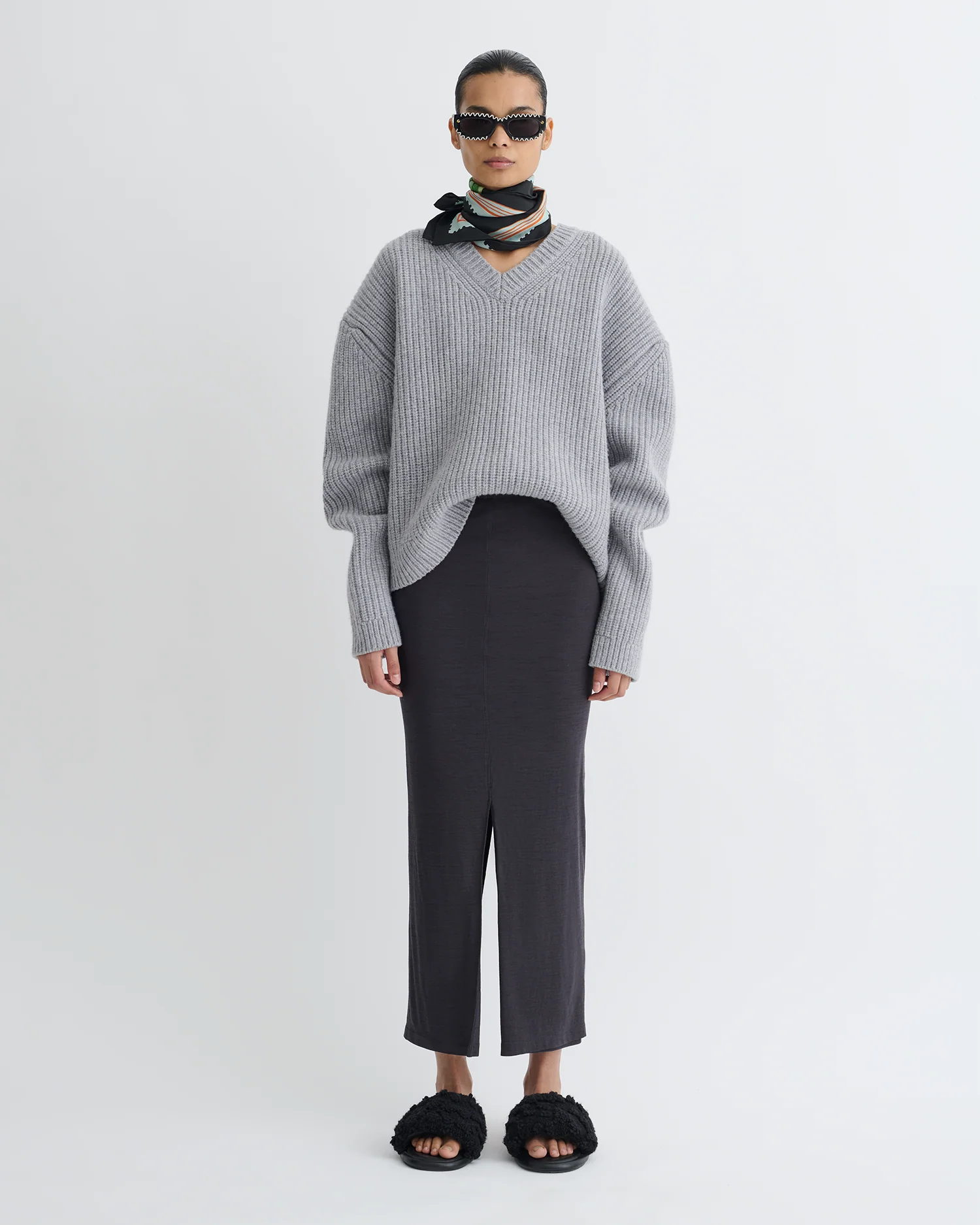 Rafa - Wool Jersey Midi Skirt - Grey