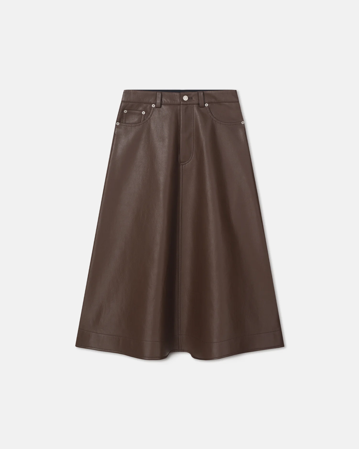 Cintia - Regenerated Leather Midi Skirt - Chocolate