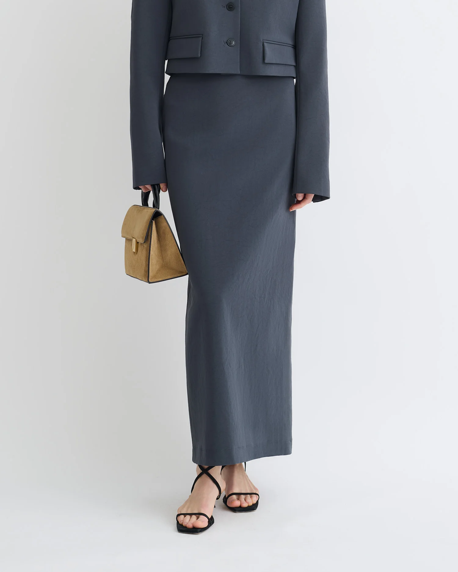 Nya - Paper Jersey Midi Skirt - Dusty Blue - Image 3