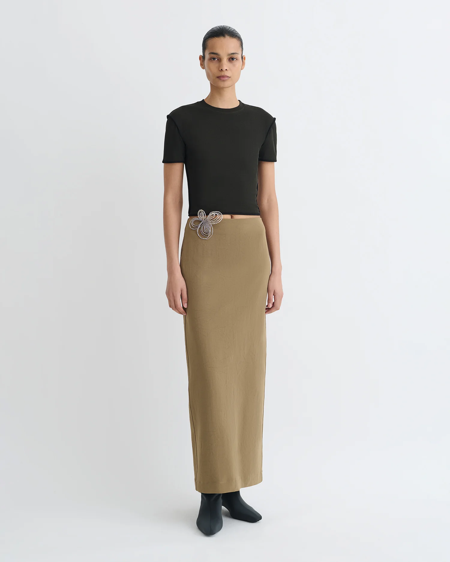 Nya - Paper Jersey Midi Skirt - Brown - Image 2