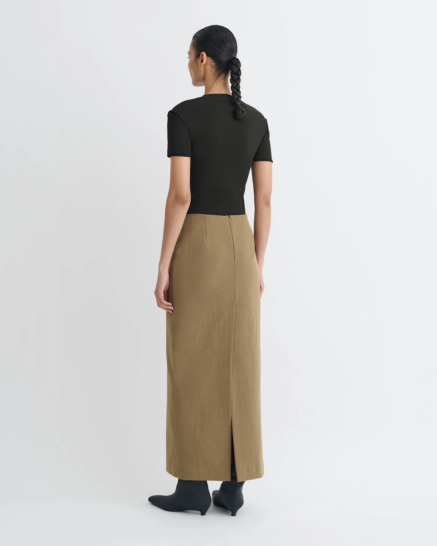 Nya - Paper Jersey Midi Skirt - Brown - Image 3