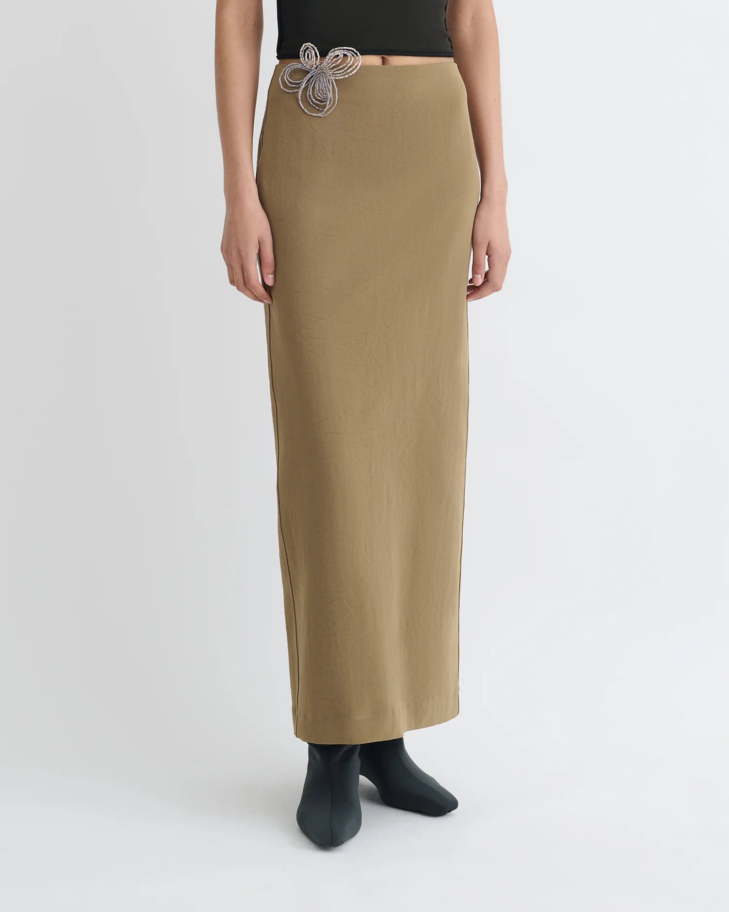 Nya - Paper Jersey Midi Skirt - Brown - Image 5