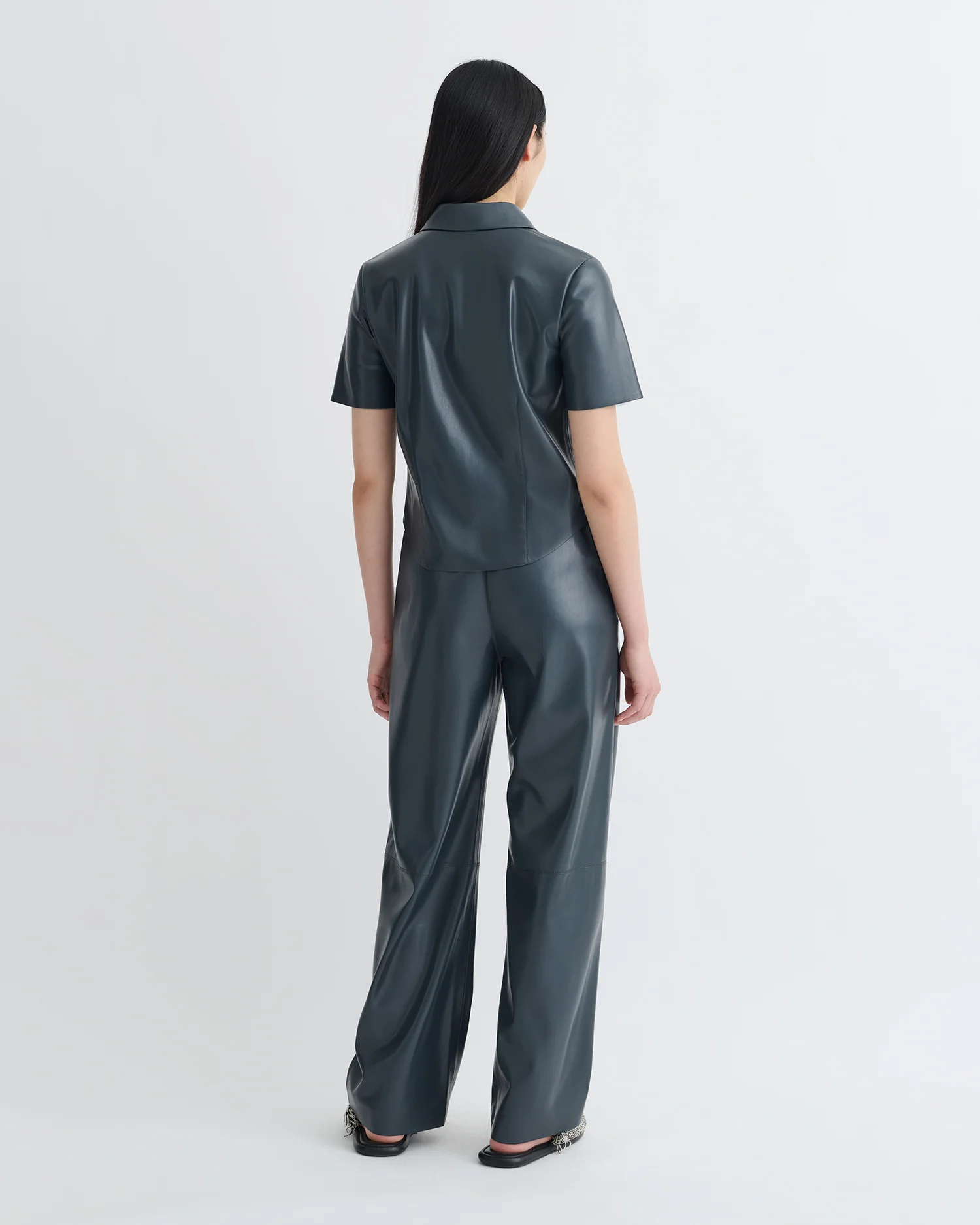 Clare - Okobor™Alt-Leather Shirt - Steel Blue - Image 3