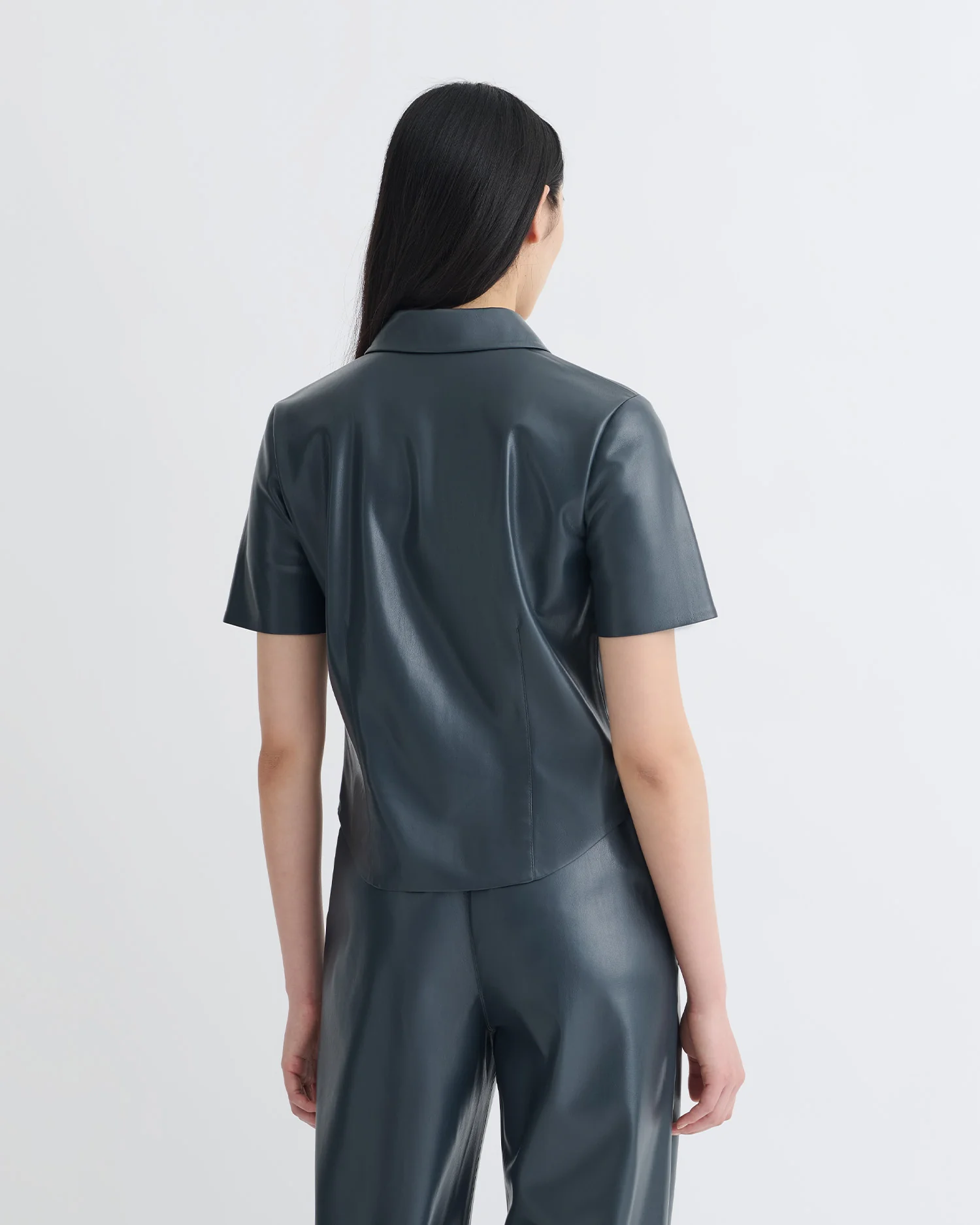 Clare - Okobor™Alt-Leather Shirt - Steel Blue - Image 4